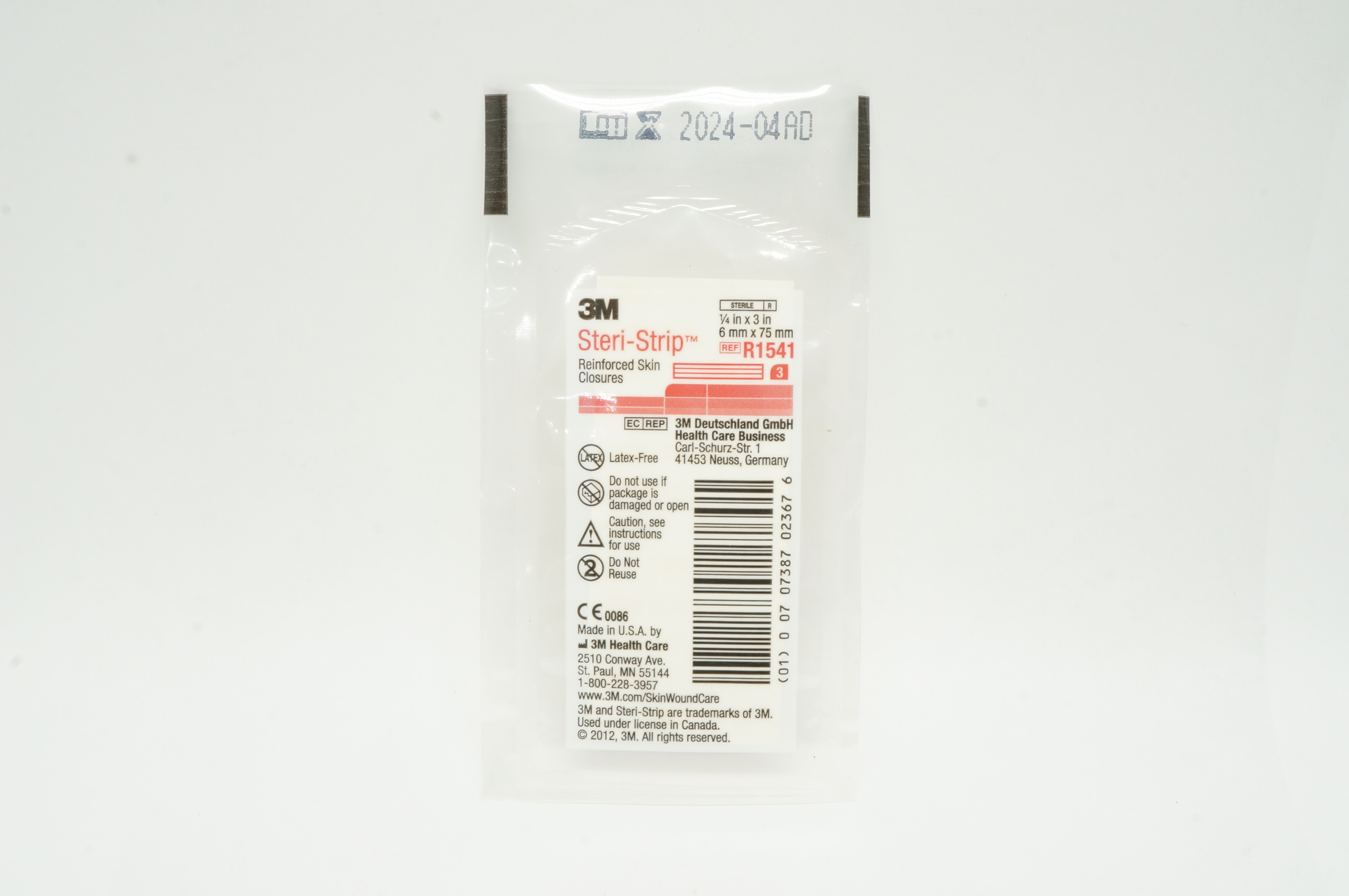 3M R1541 Steri-Strip Reinforced Skin Closures 1/4inch x 3inch -  Pack of 3
