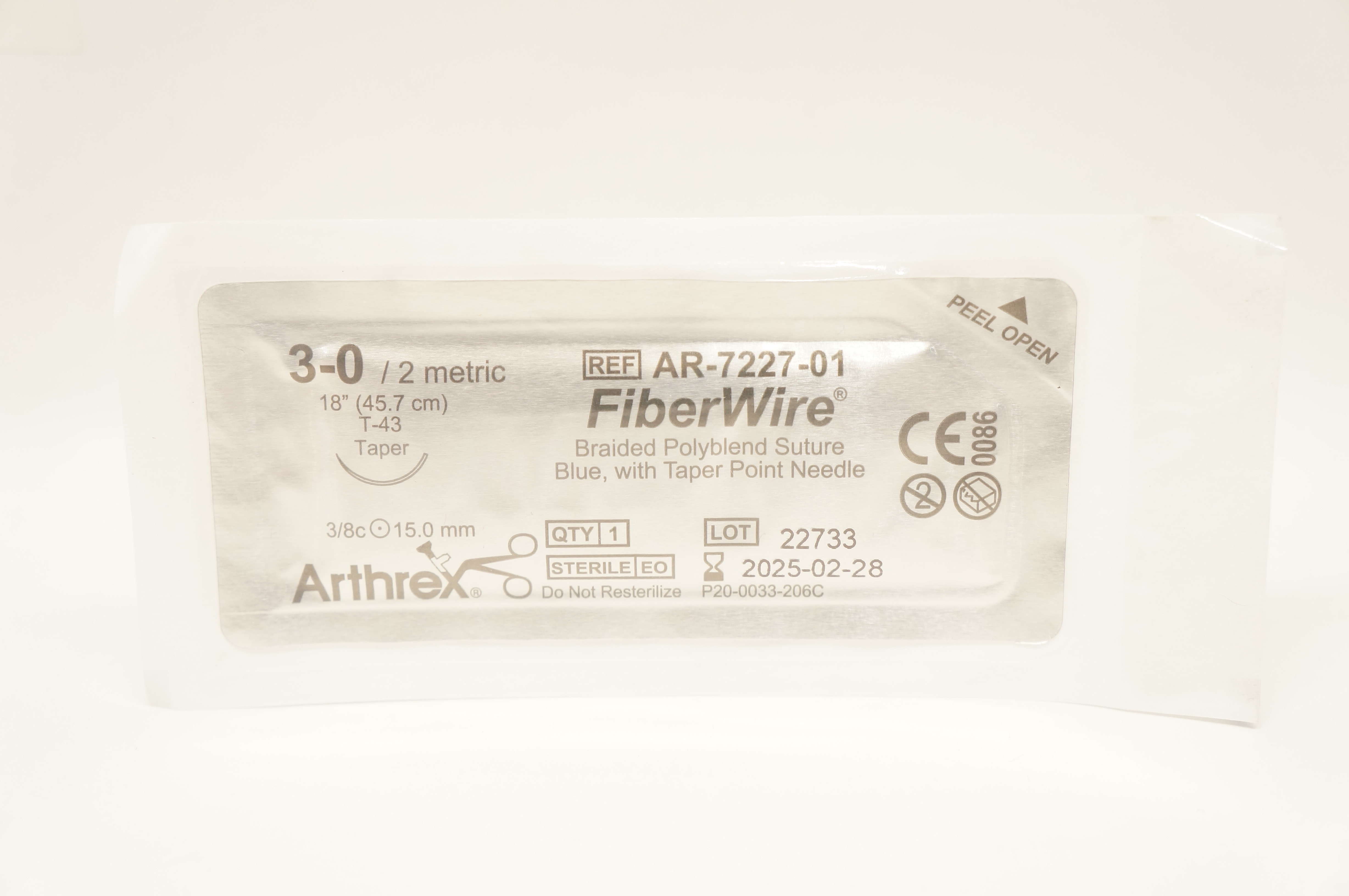 Arthrex AR-7227-01 3-0 FiberWire Braided Stre T-43 Taper 3/8 15.0 mm 18 inch