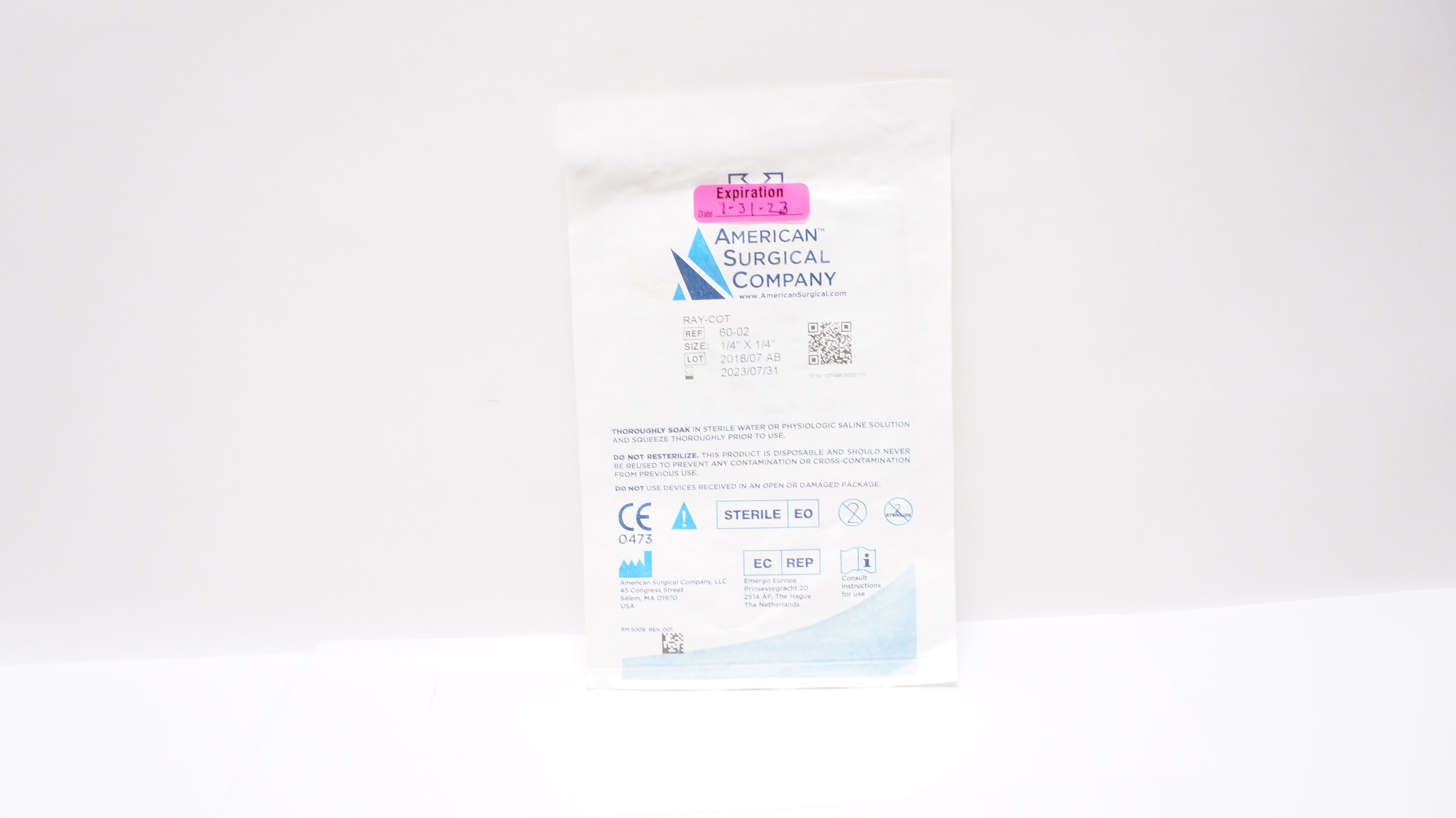 American Surgical Company 60-02 Ray-Cot 1/4inch x 1/4inch (x)