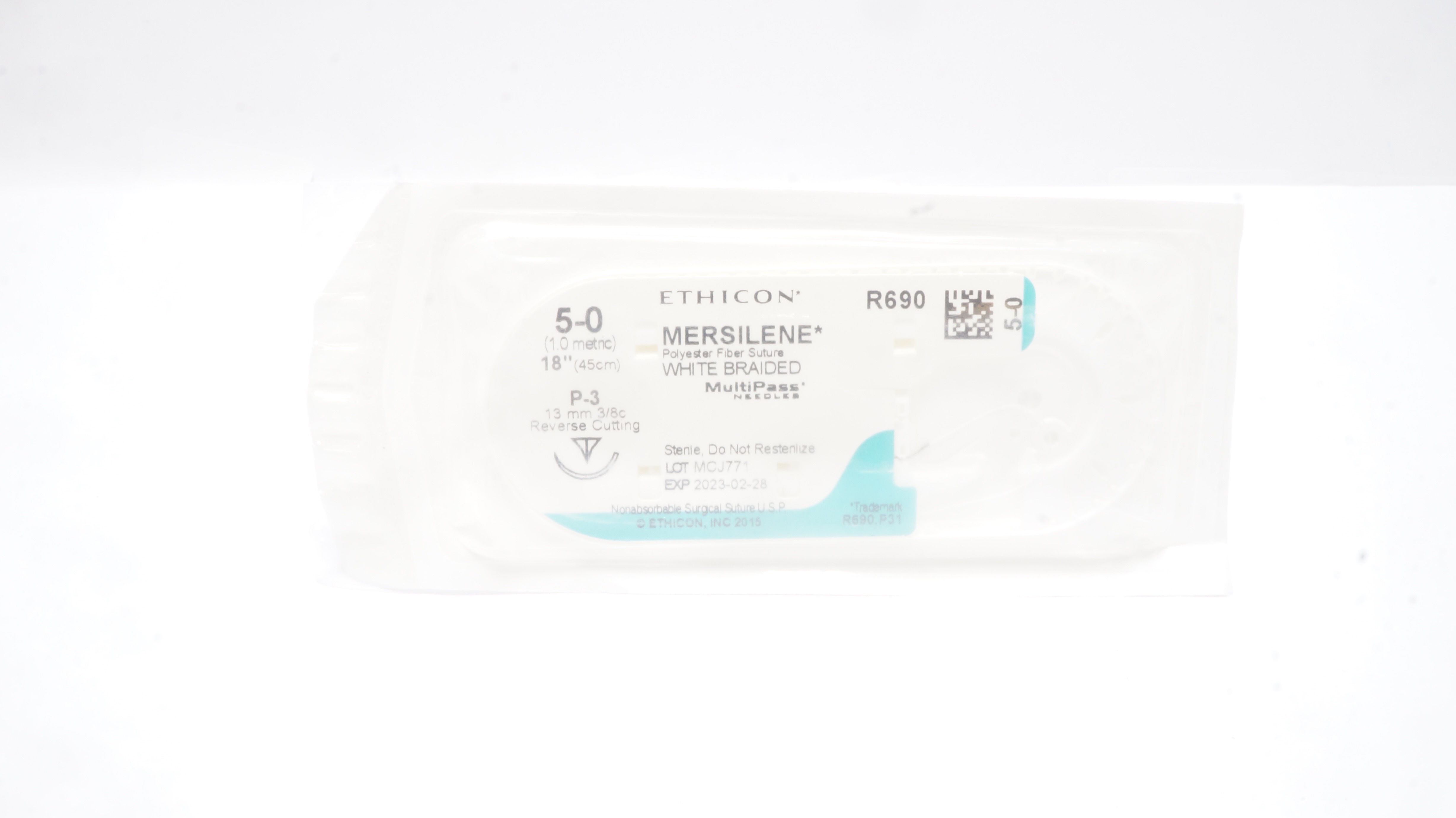 Ethicon R690 Polyester Fiber Stre. White Braided 5-0 18inch P-3 13mm (x)
