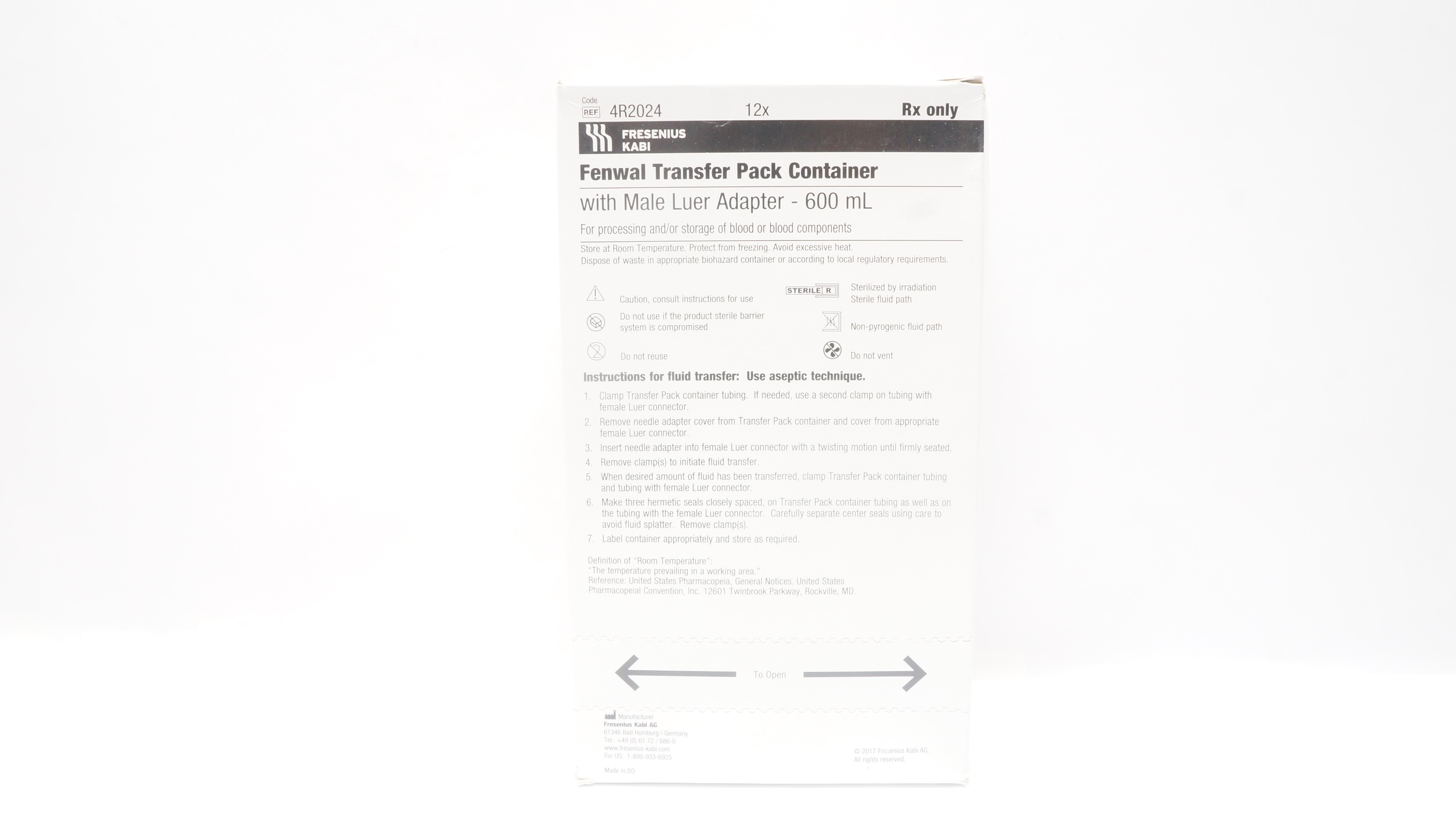 Fenwal 4R2024 TRANSFERPACK Container 600mL Box of 12