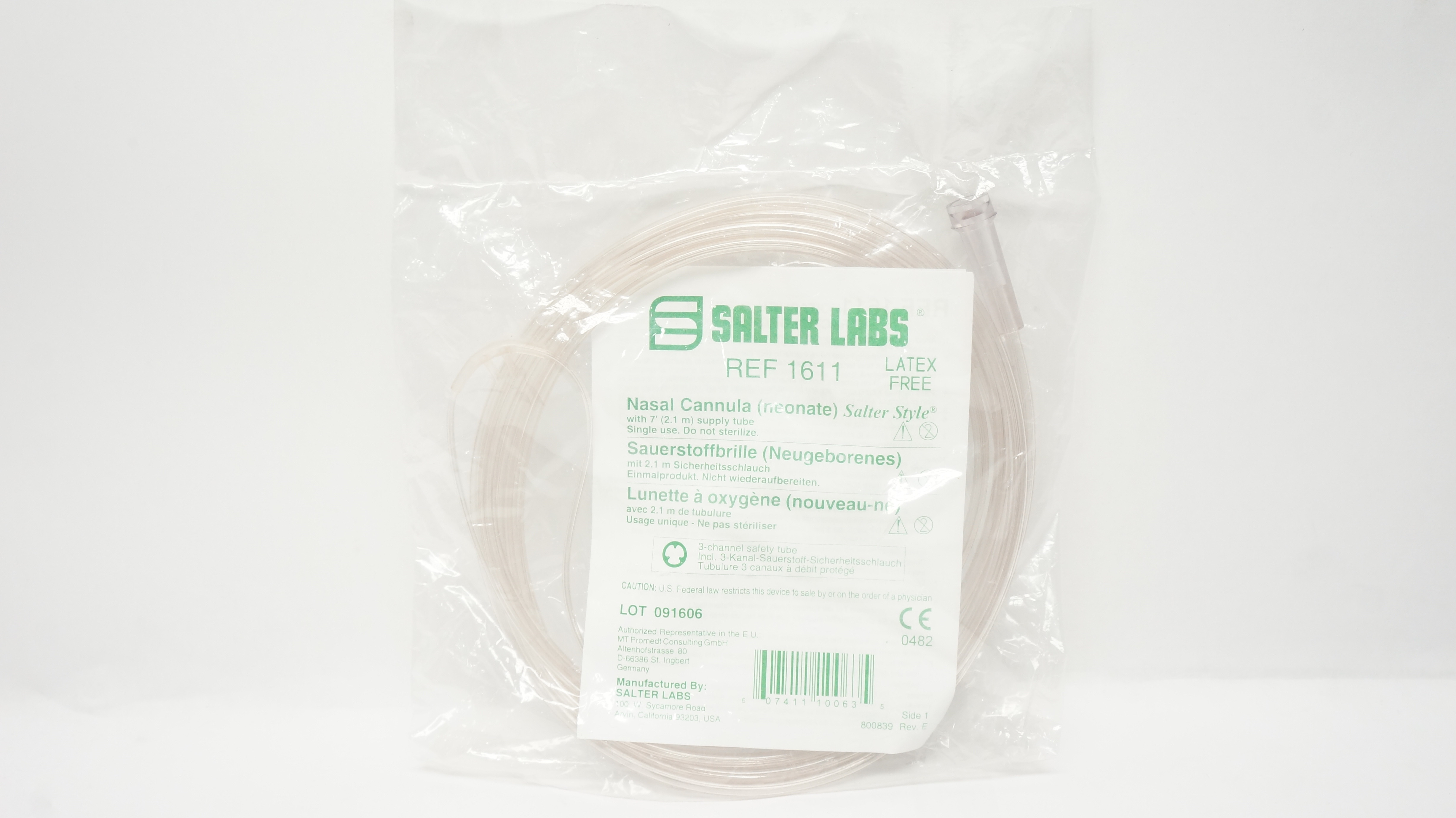 Salter Labs 1611 Nasal Cannula, Neonate, Salter Style with 7Ft Supply Tube