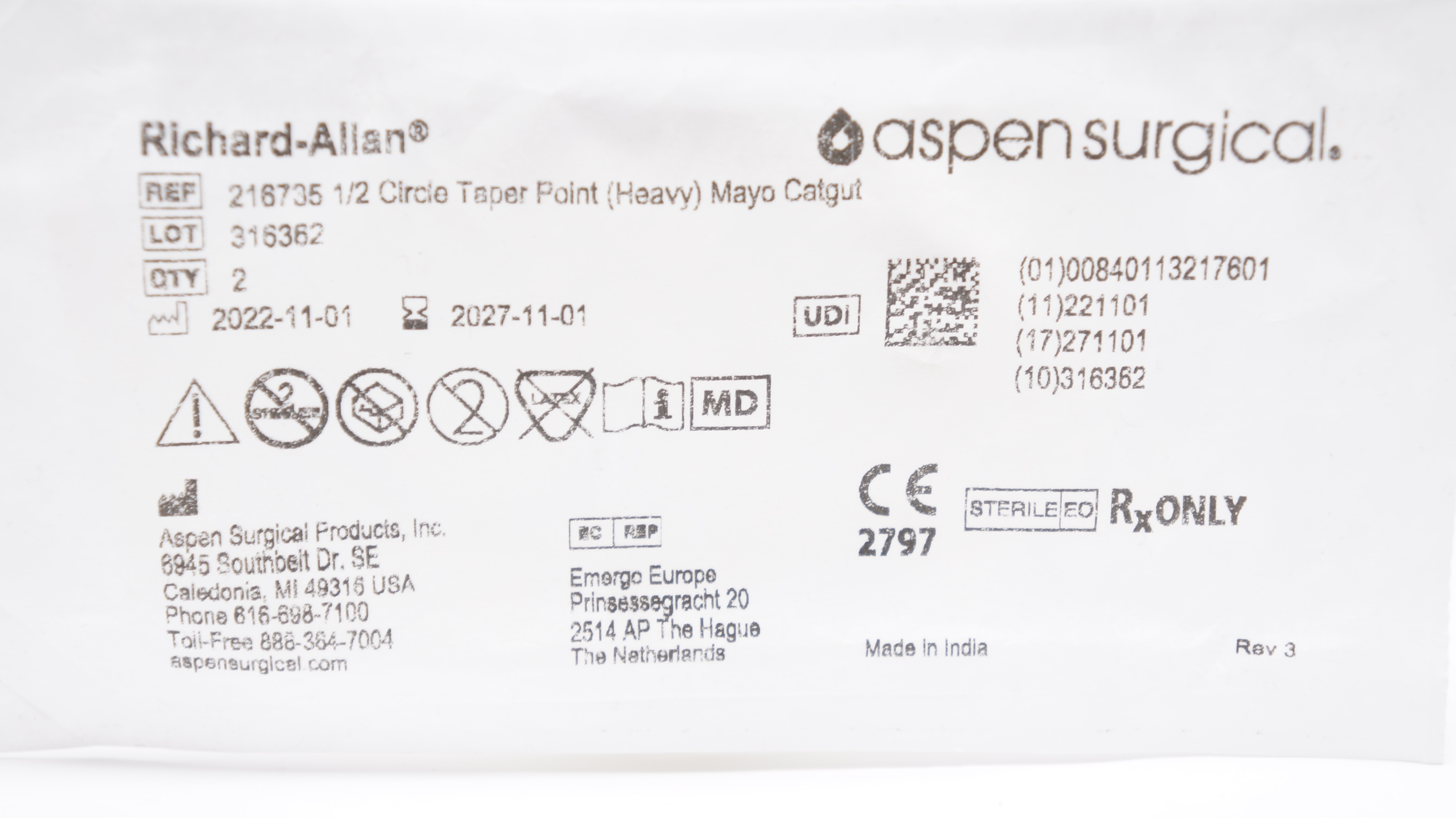 Aspen Surgical 216735 Richard-Allan Ndles Mayo 1/2c Taper Point