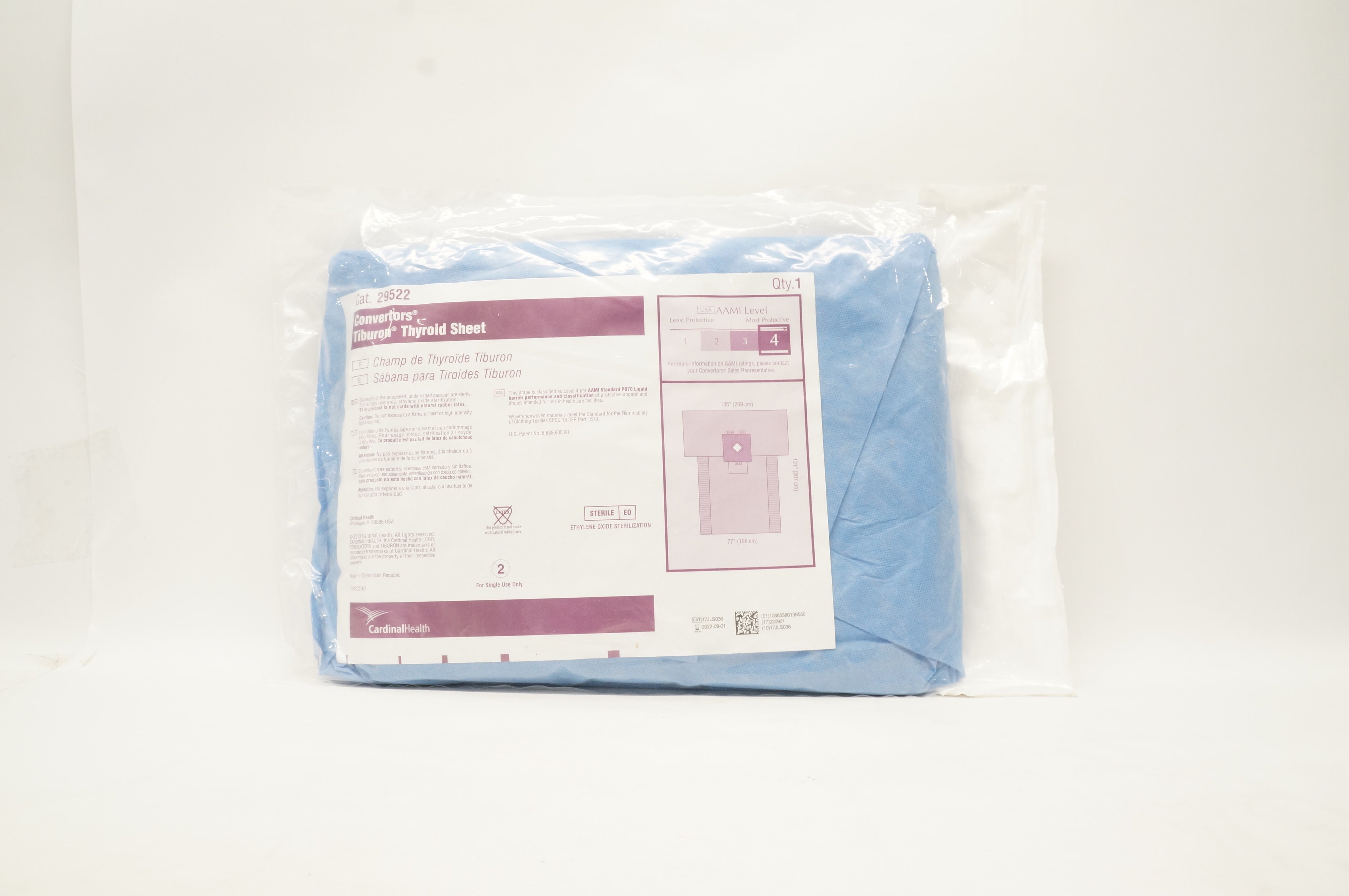 Cardinal Health 29522 Tiburon Thyroid Sheet, AAMI Level 4, 77 x 106 x 121 inch