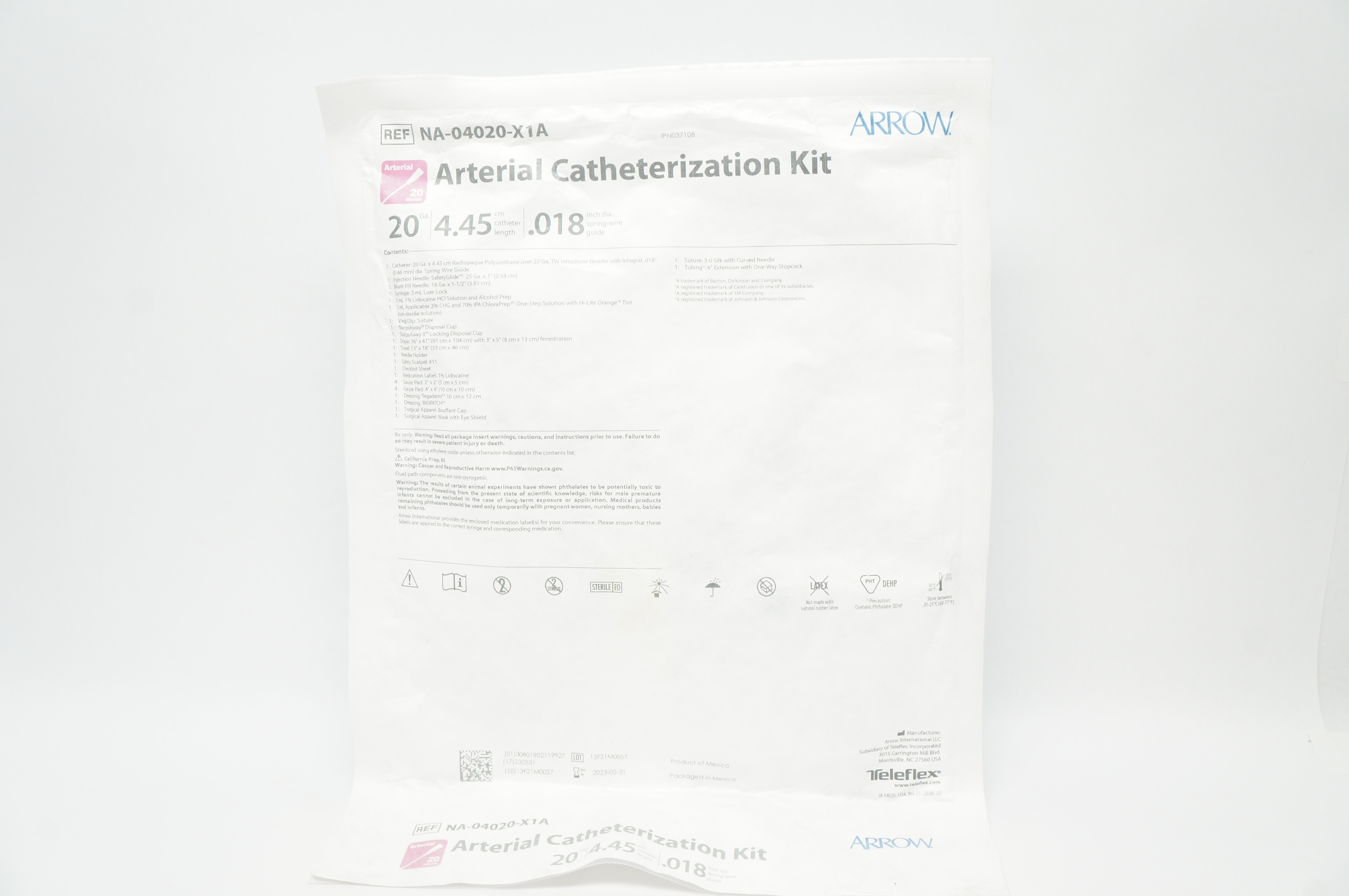 Arrow NA-04020-X1A  Arterial Catheterization Kit 20Ga x 4.45cm x 0.018inch (x)