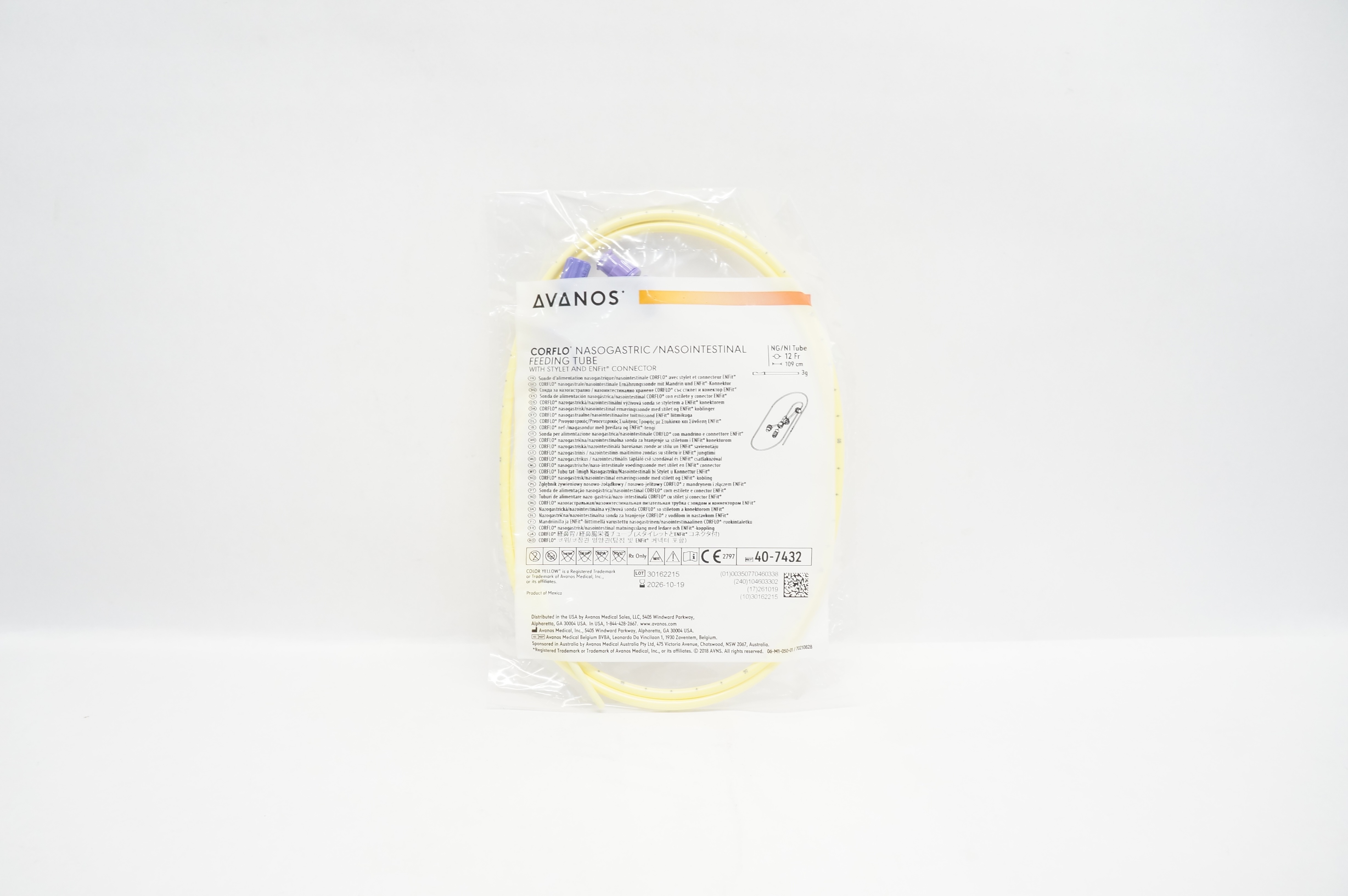 Avanos 40-7432 Corflo Nasogastric/Nasointestinal Feeding Tube 12Fr x 109cm