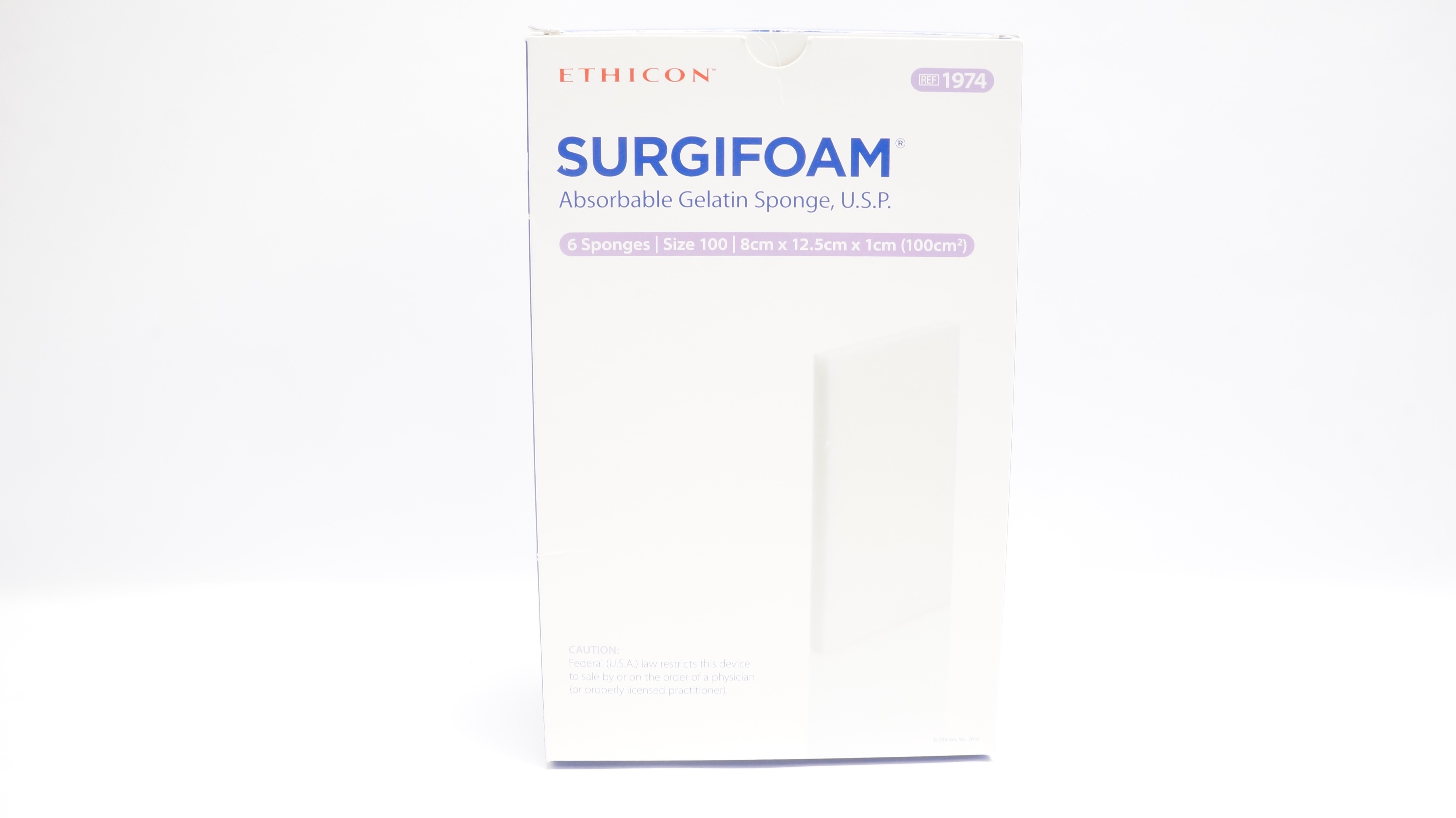 Ethicon 1974 SURGIFOAM Absorbable Gelatin Sponge 100, 8 x 12.5 x 1cm(x)-Box of 6