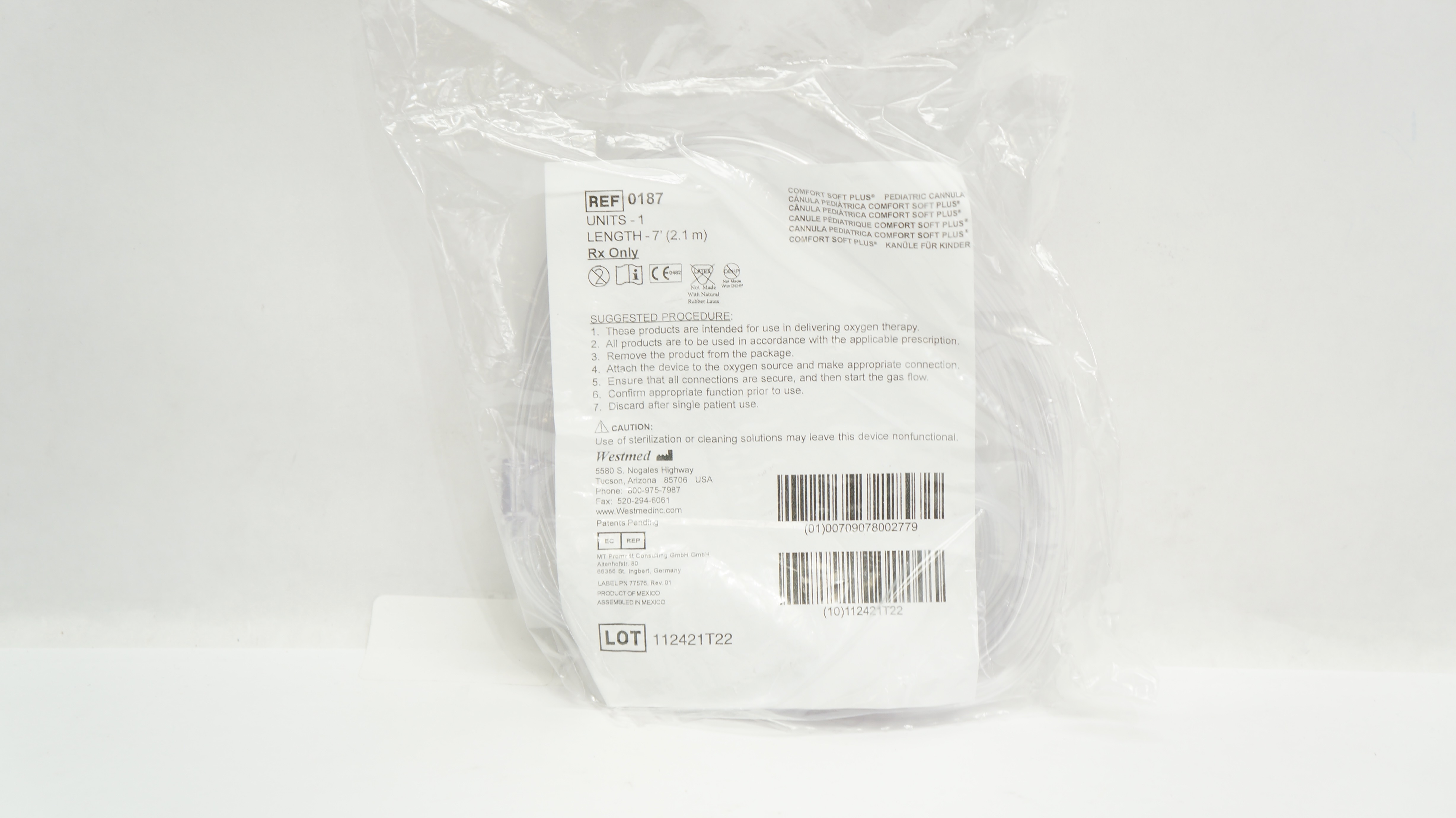 WestMed 0187 Comfort Soft Plus Pediatric Cannula 7ft.