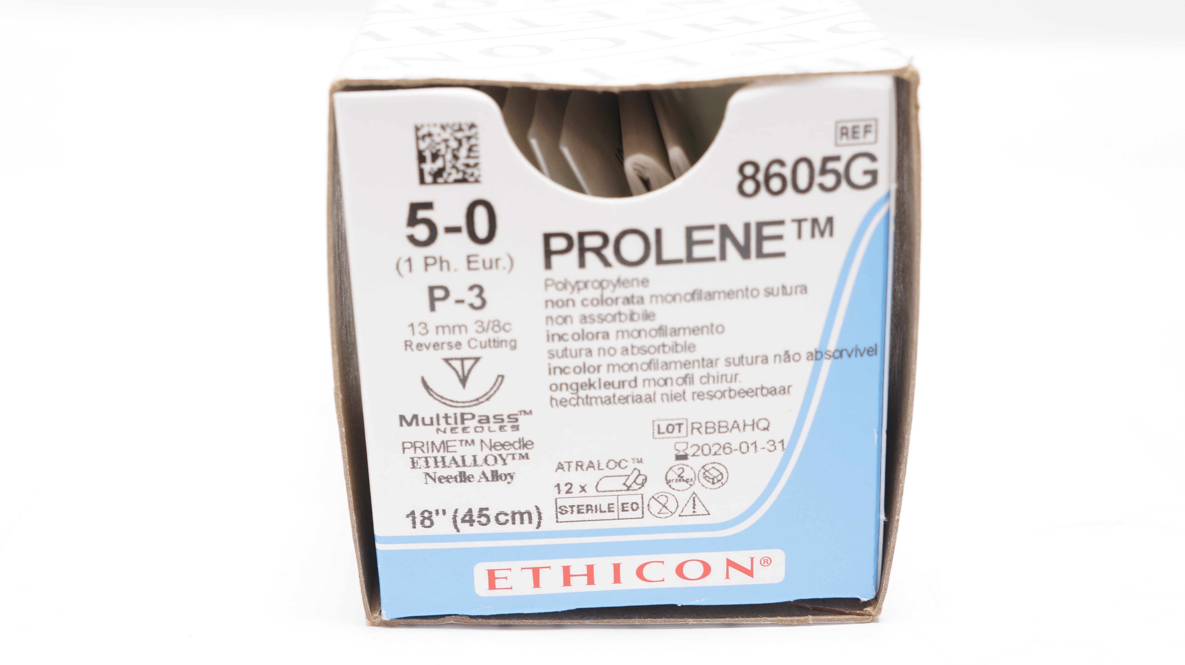 Ethicon 8605G 5-0 Prolene Stre P-3 13mm 3/8c Reverse Cutting, 18inch ...
