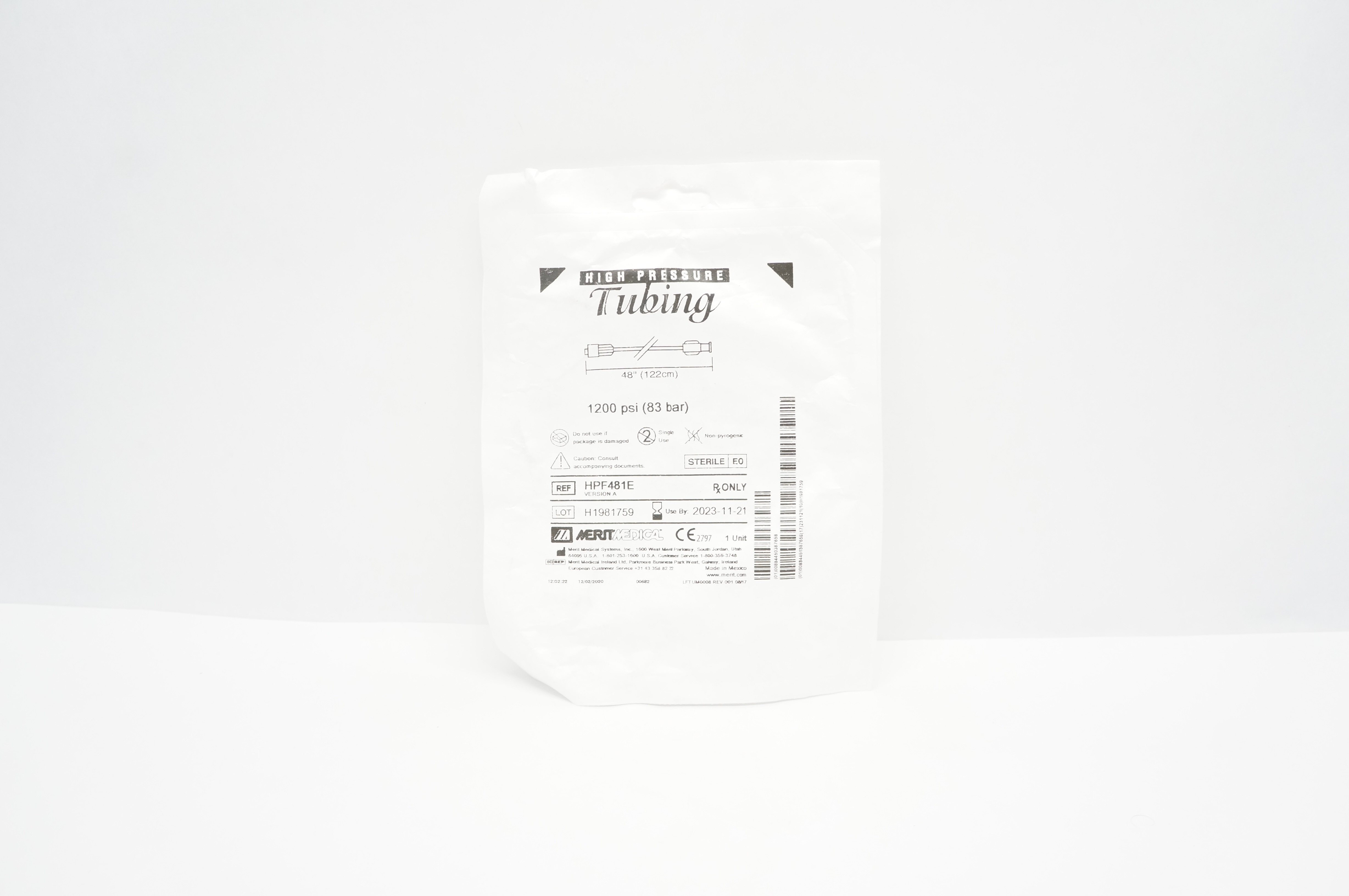 Merit Medical HPF481E High Pressure Tubing  48inch 1200psi