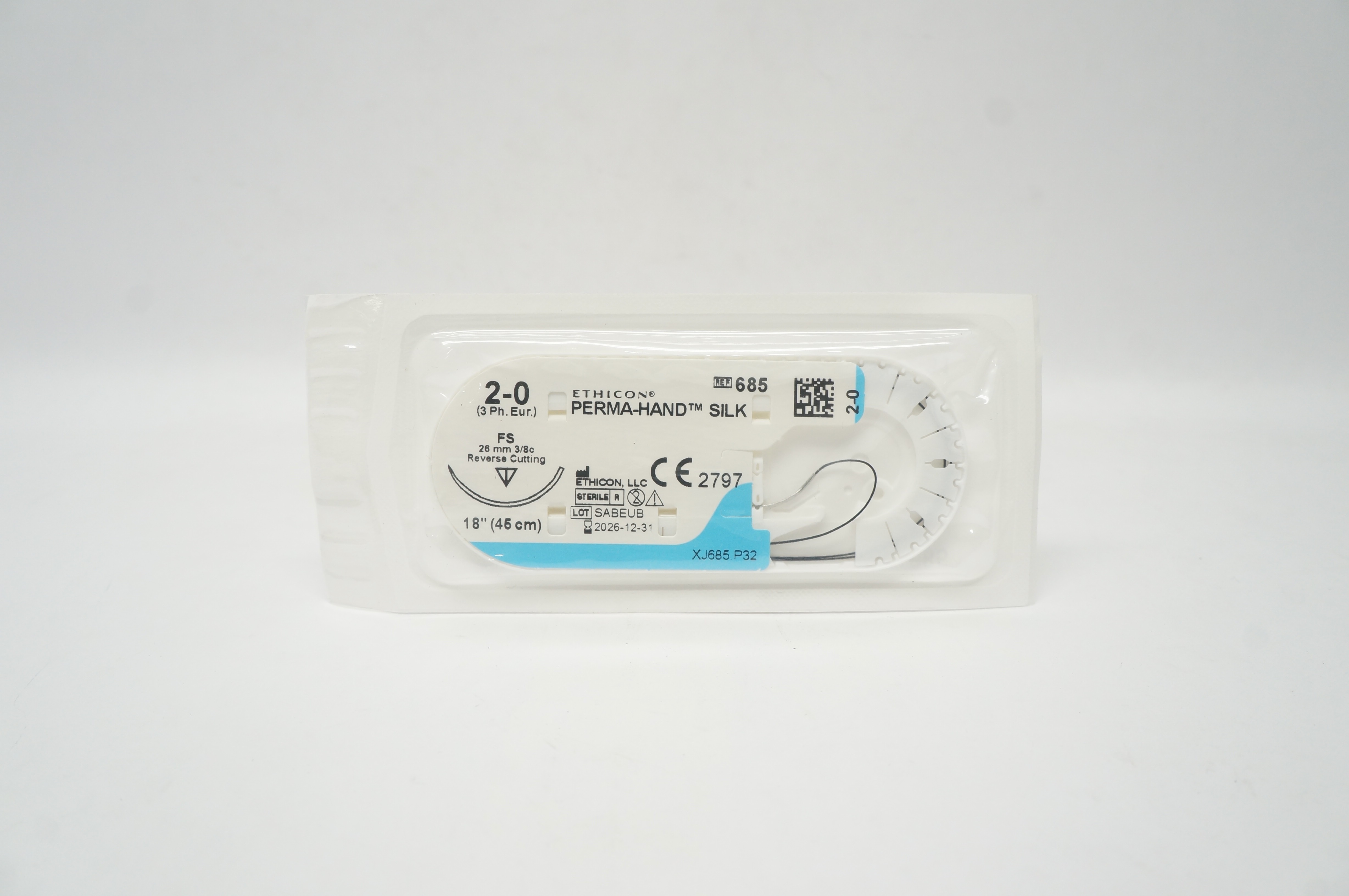Ethicon 685 2-0 Perma-Hand Silk Stre FS, 26mm 3/8c Reverse Cutting, 18inch
