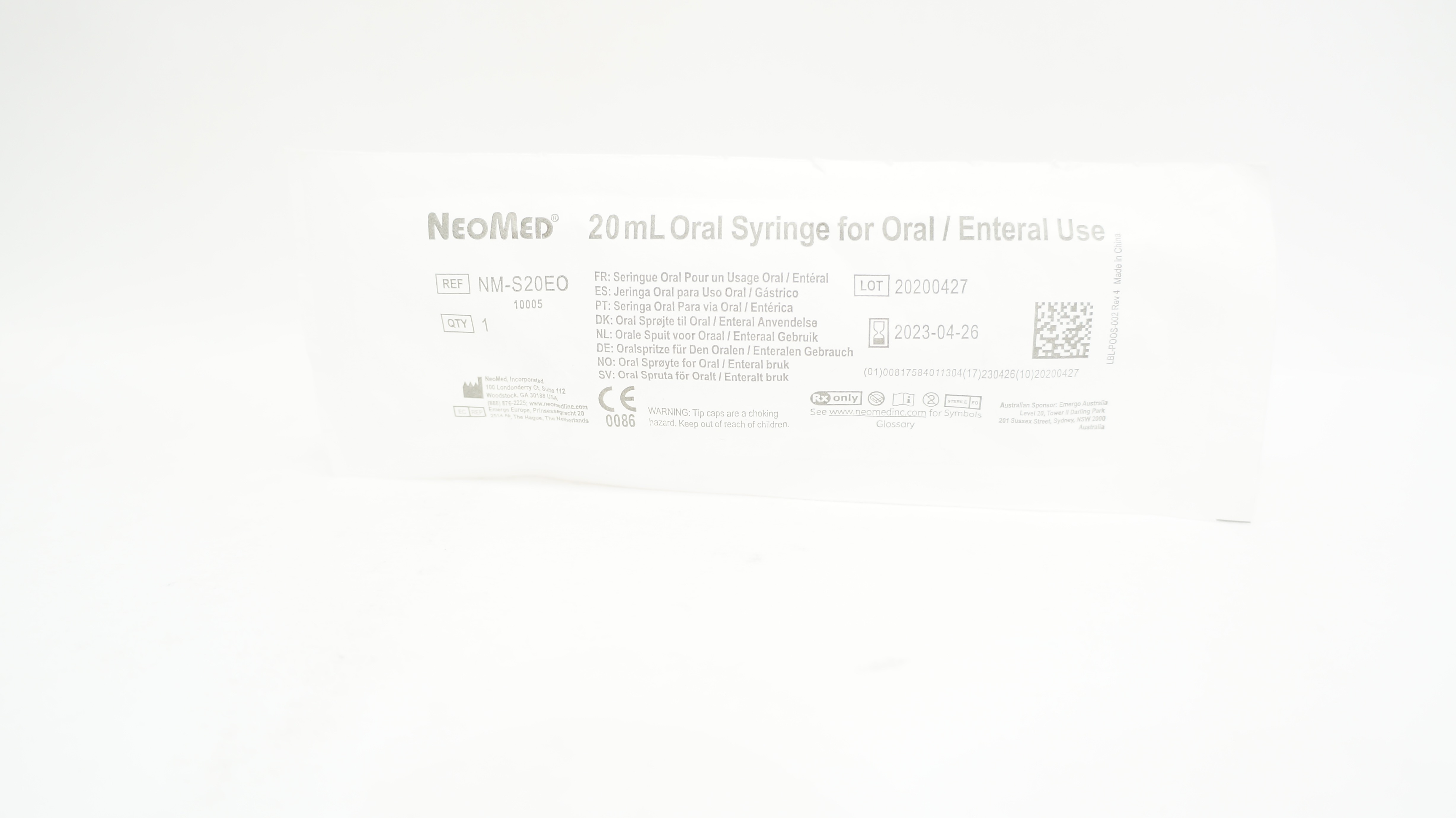 NeoMed NM-S20EO 20mL Oral Syringe for Oral / Enteral Use (x)