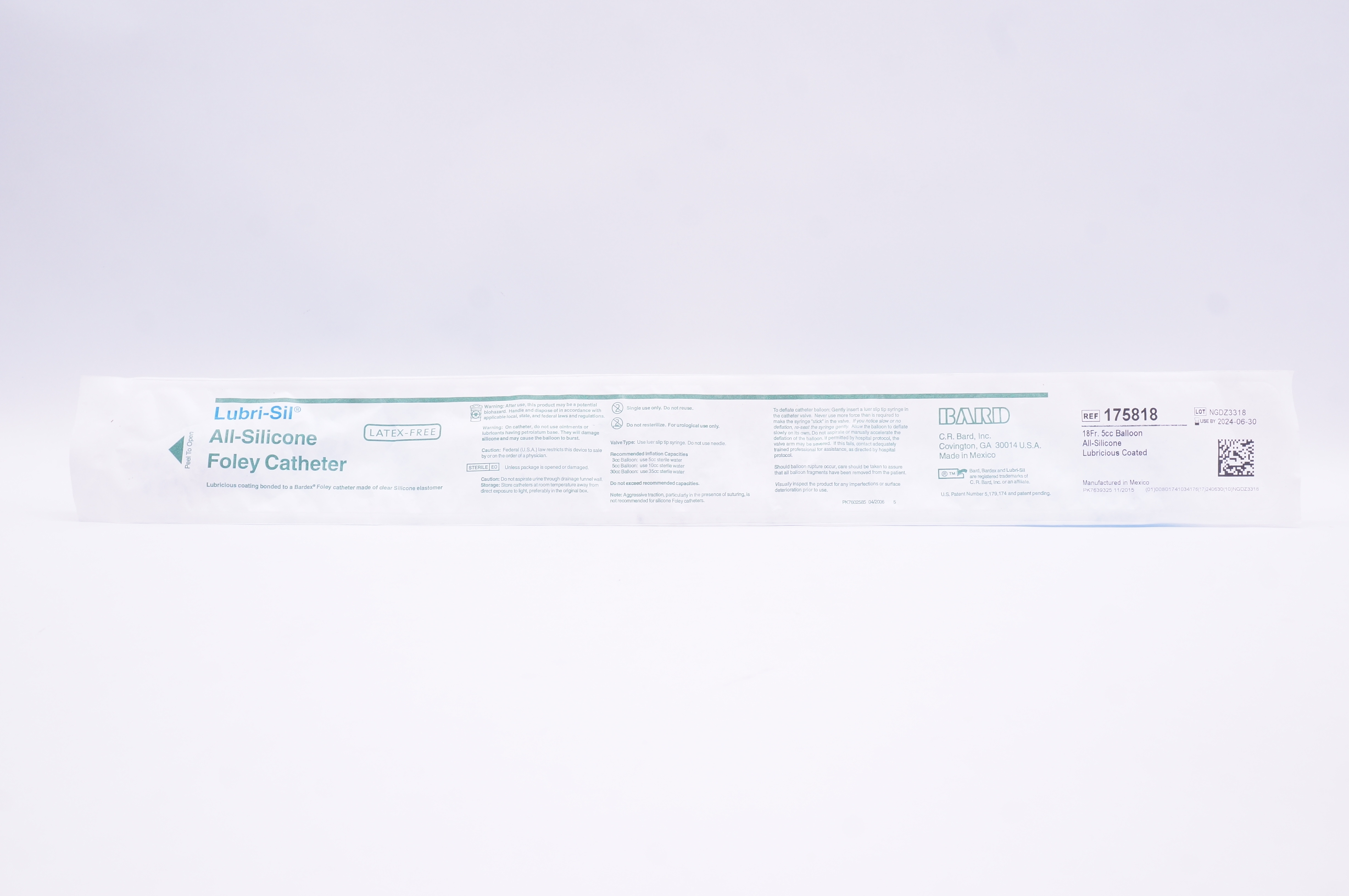 Bard 175818 Lubri-Sil I.C. Anti-Microbial All-Silicone Foley Cath. 18Fr