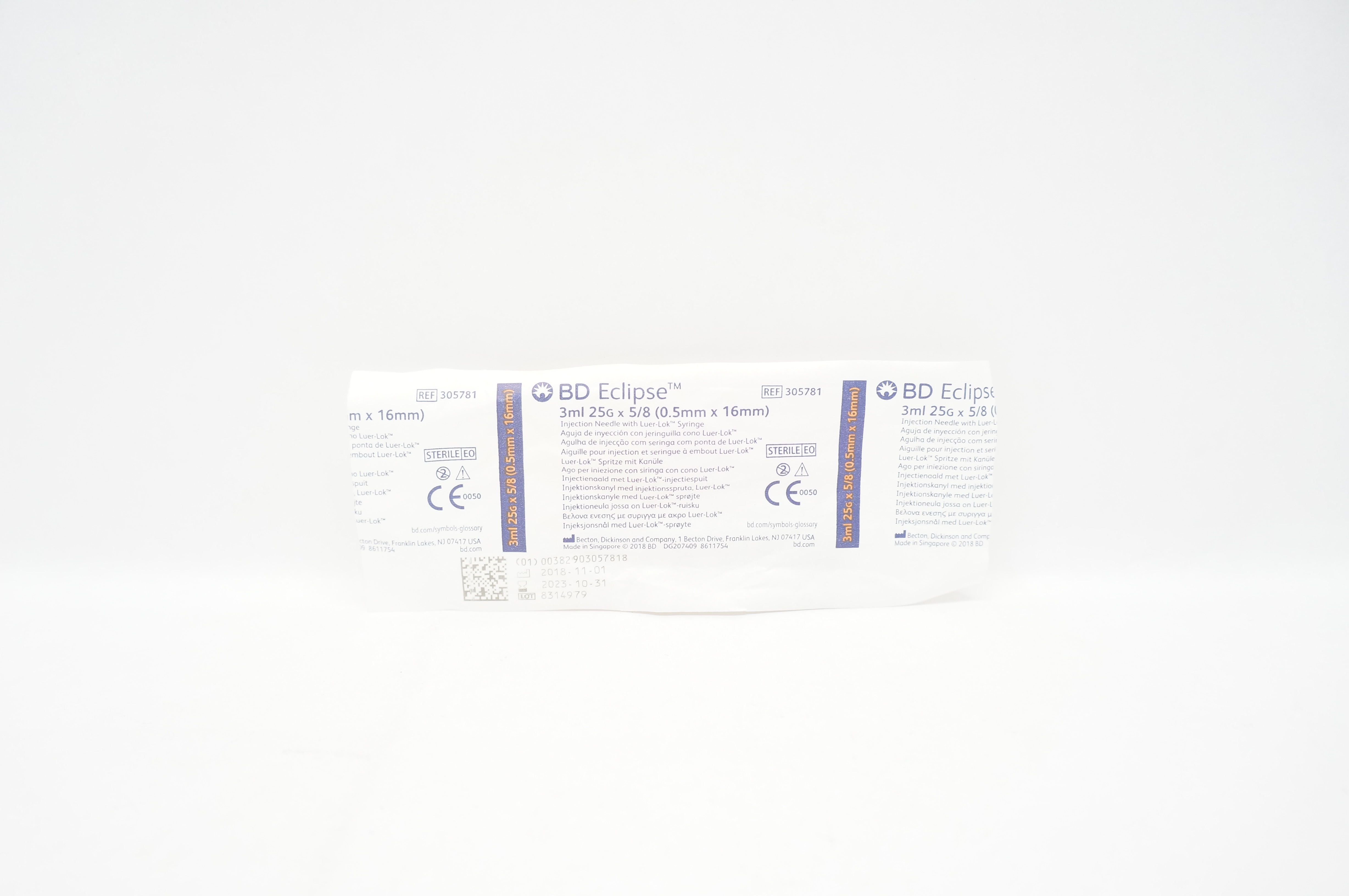 BD 305781 Eclipse Injection Ndle with Luer-Lock Syringe 3ml x 25G x 5/8 inch