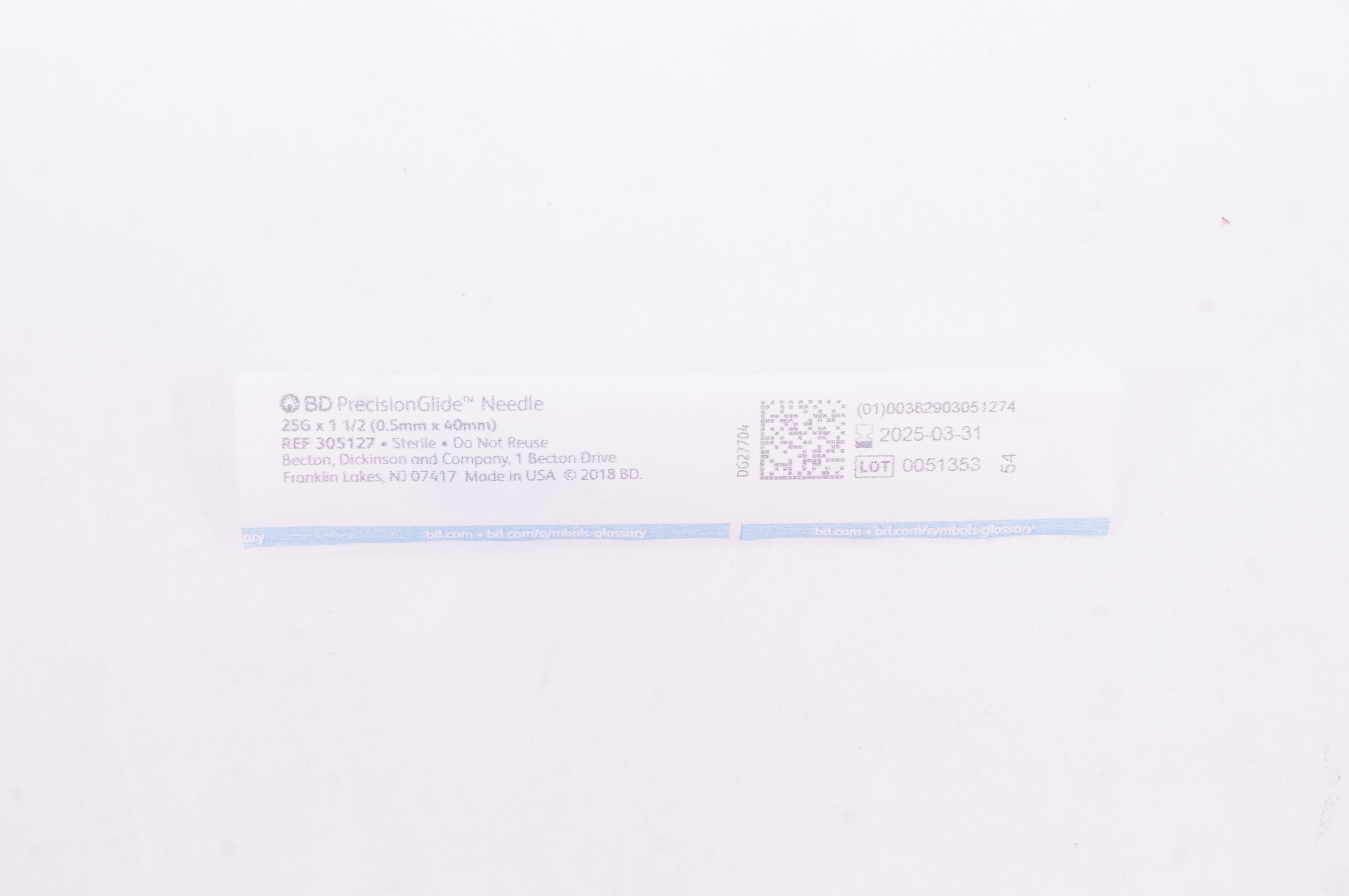 BD 305127 Becton PrecisionGlide Ndle. 25G x 1-1/2inch