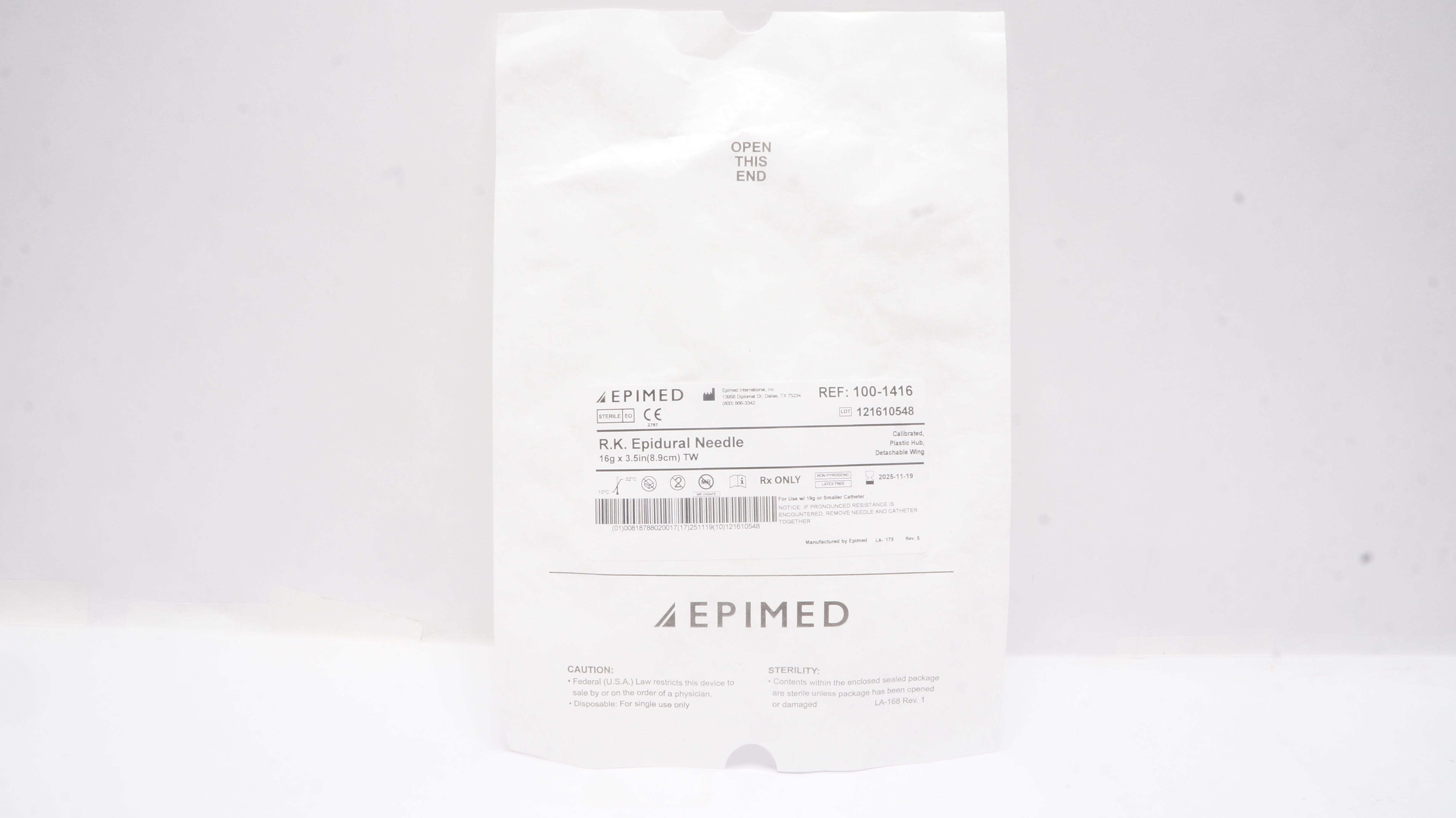 Epimed 1001416 R.K. Epidural Needle 16g x 3.5In TW