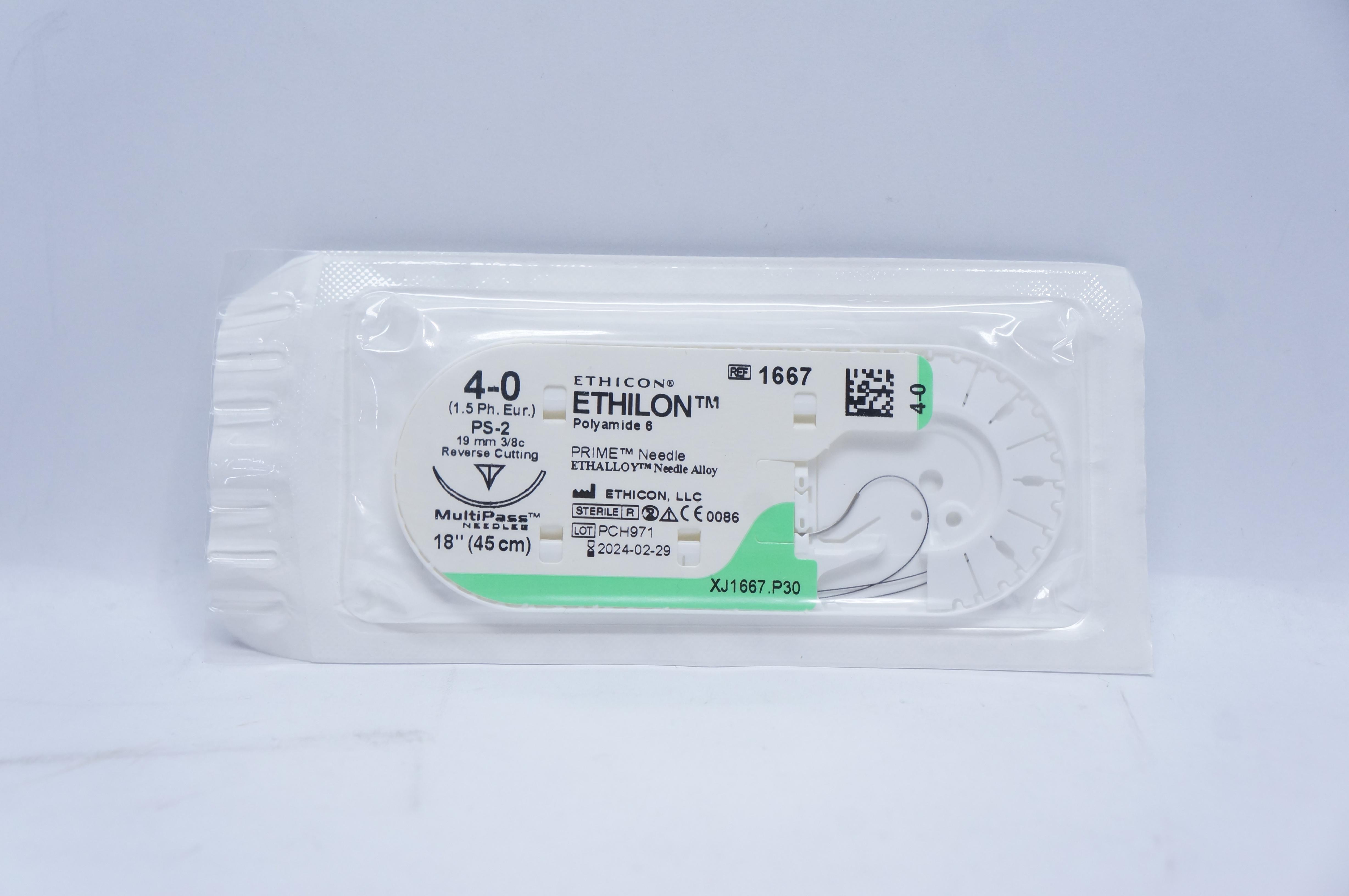 Ethicon 1667 4-0 ETHILON, PS-2, 19mm 3/8c Reverse Cutting, 18inch