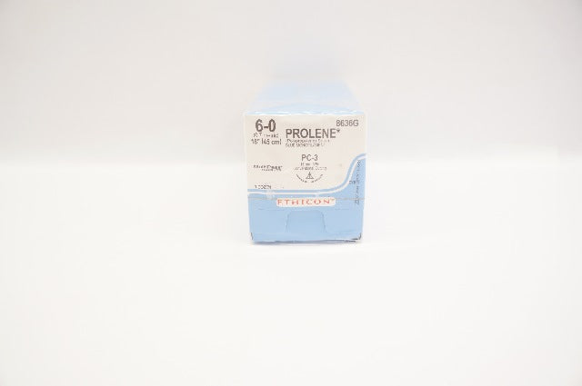 Ethicon 8636G 6-0 Prolene PC-3 16mm 3/8c 18inch ~ Box of 12 (x)