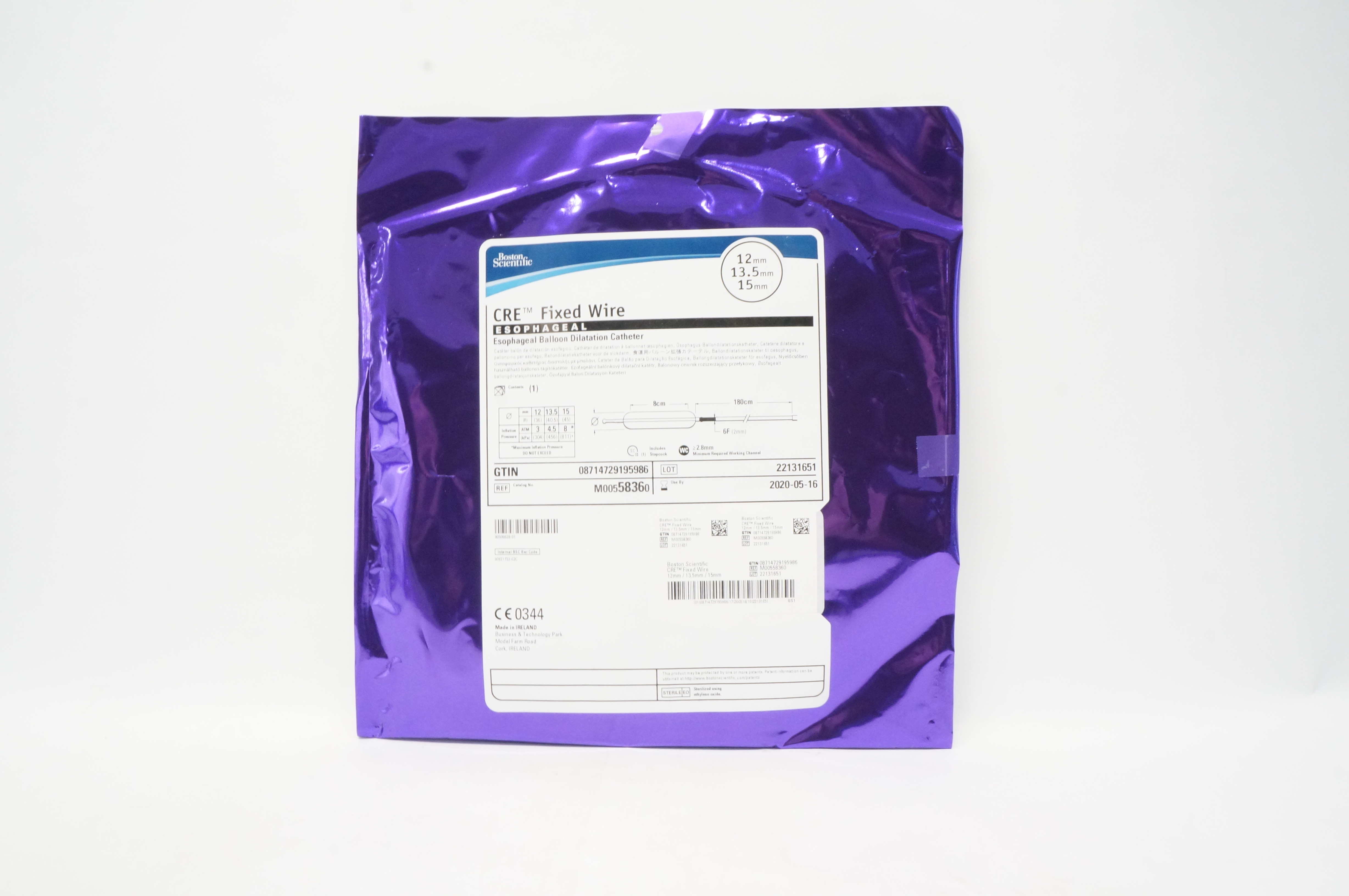 Boston Scientific 5836 Fixed Wire Esophageal Balloon Dilataion Cath. 12/13.5/15mm