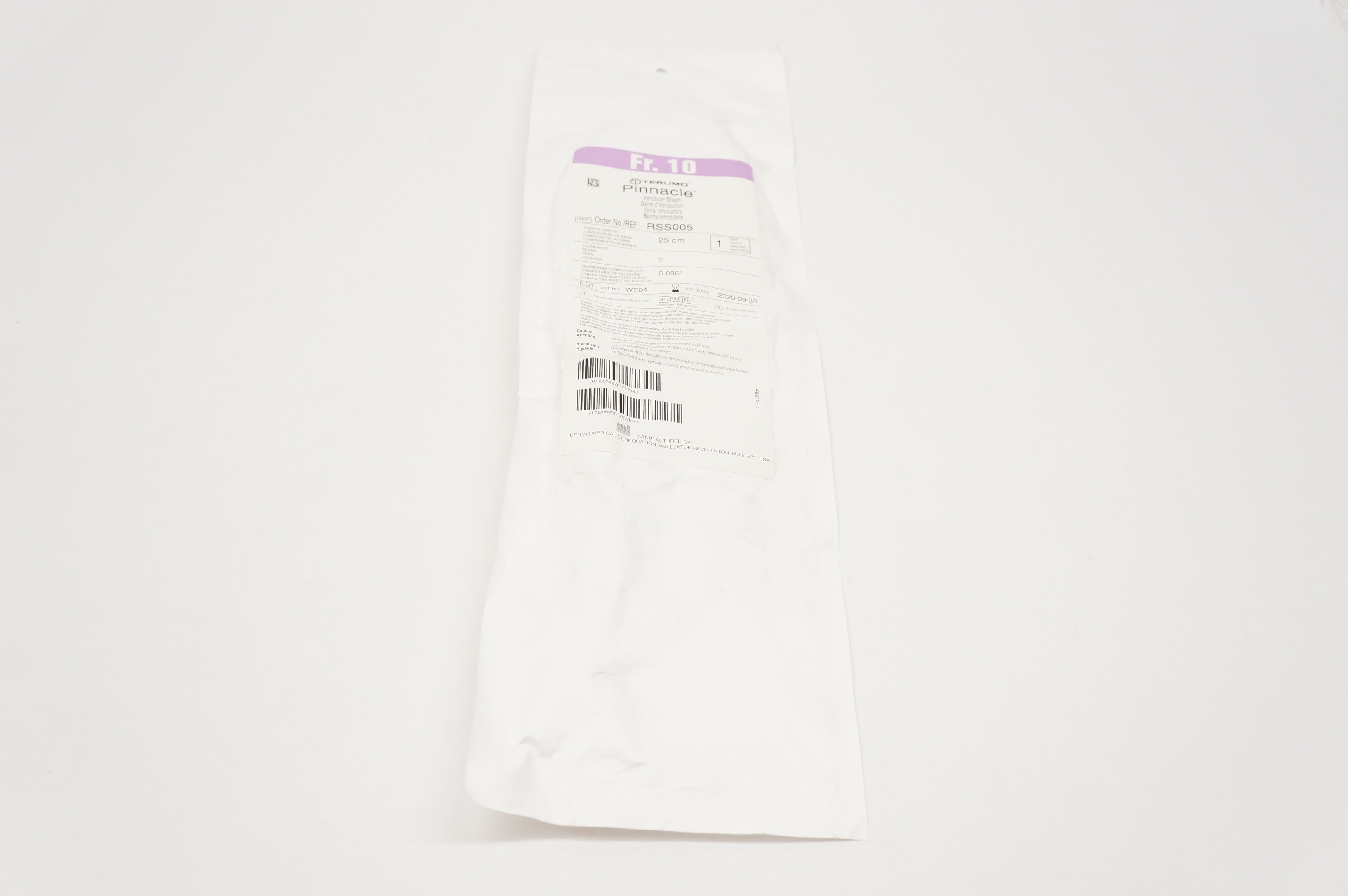 Terumo RSS005 Pinnacle Introducer Sheath 0.038inch x 25cm