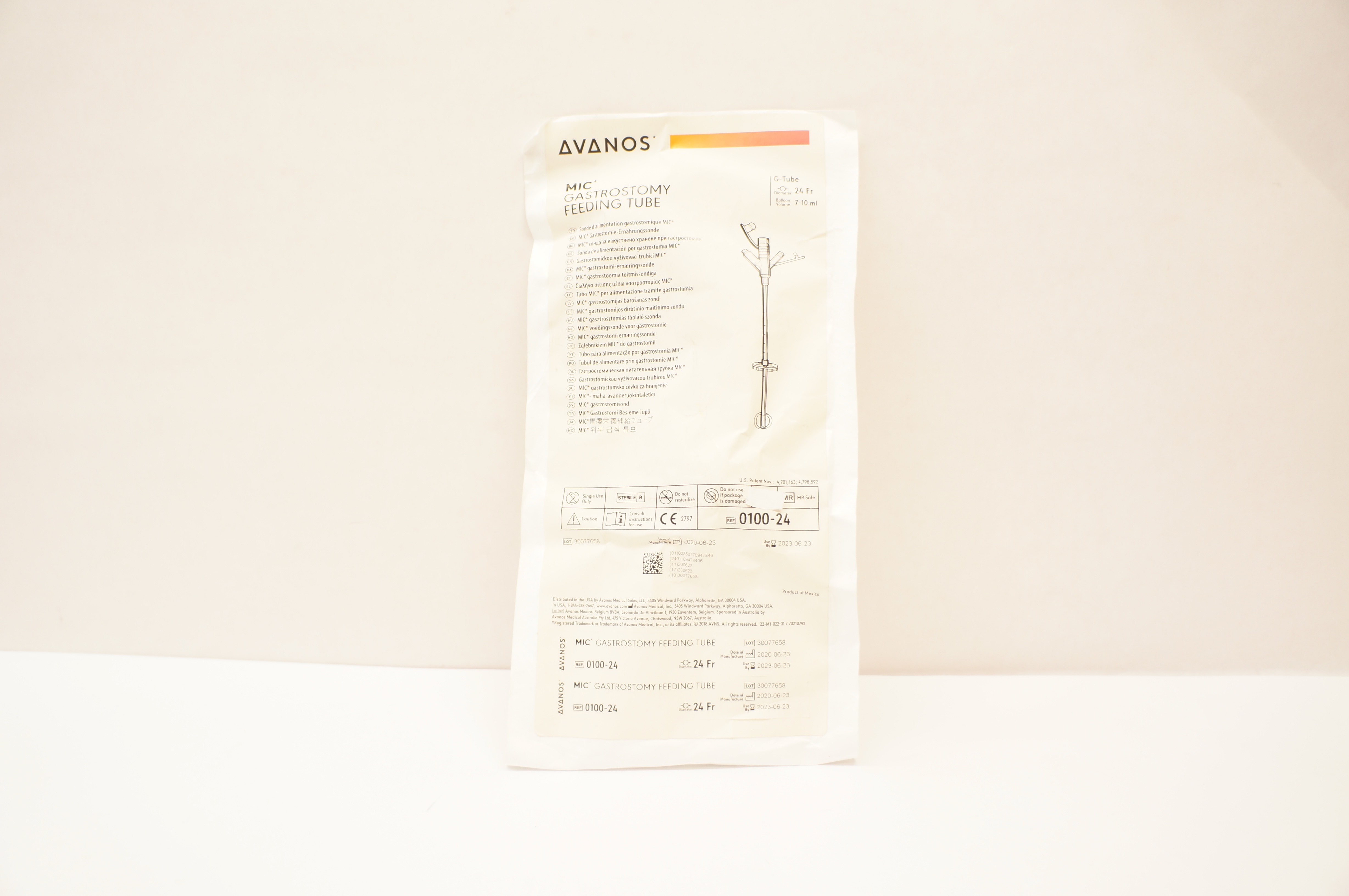 Avanos 0100-24 MIC Gastrostomy Feeding Tube 24Fr 7-10ml
