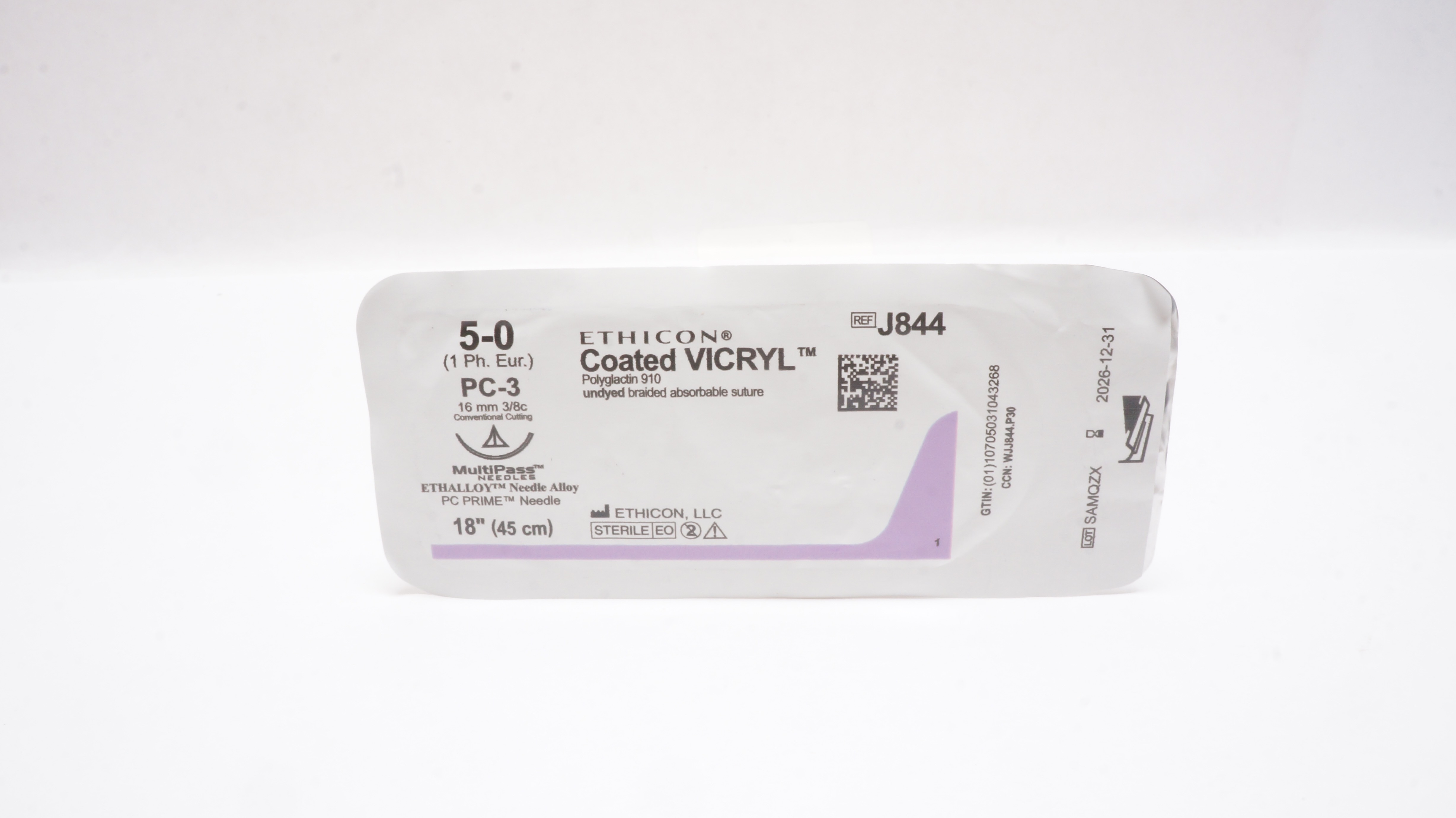 Ethicon J844 5-0 VICRYL PC-3 16mm 3/8c Conventional Cutting, 18inch