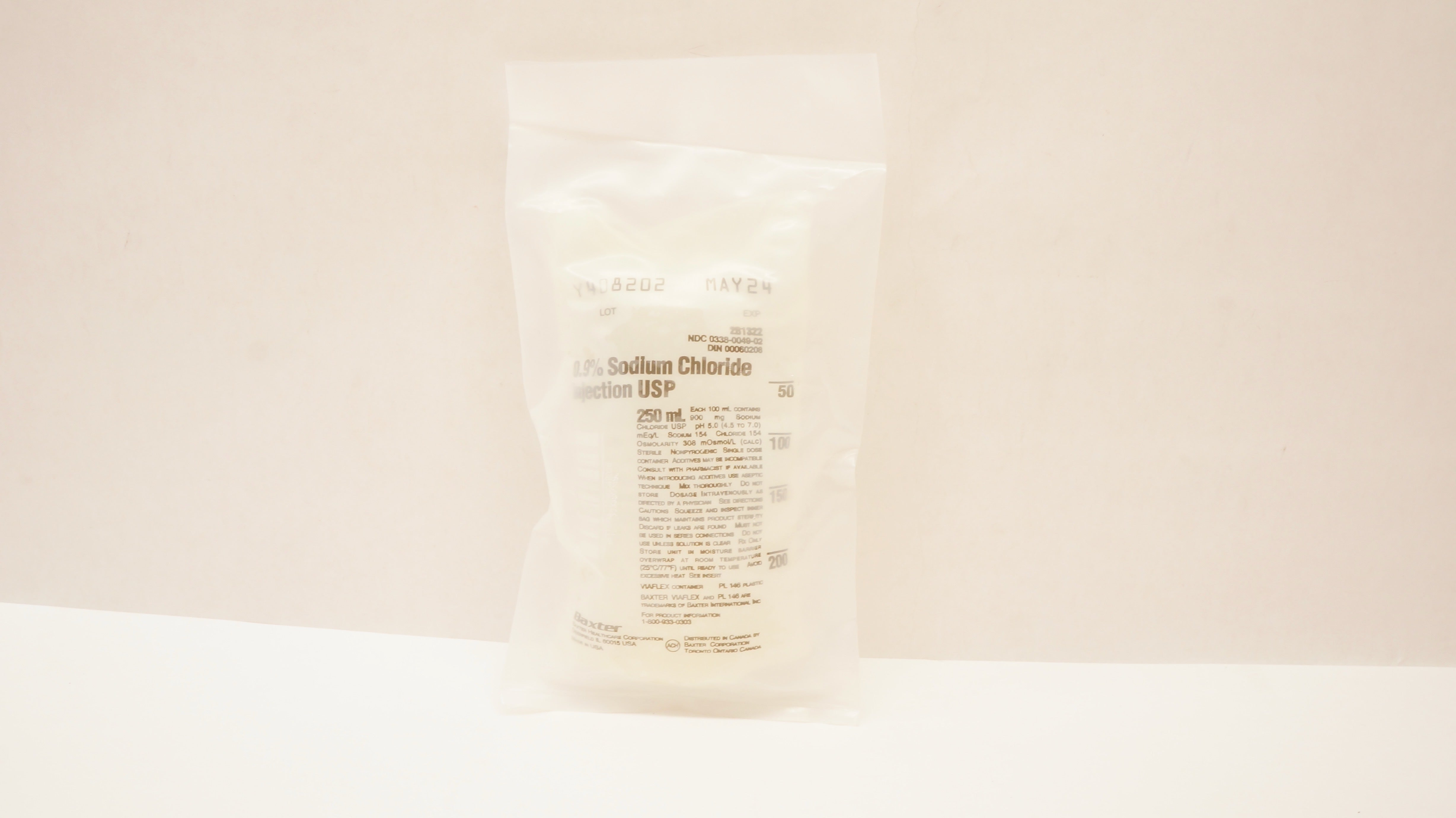 2b1302 Baxter 2B1322 0.9% Sodium Chloride Injection USP 250mL