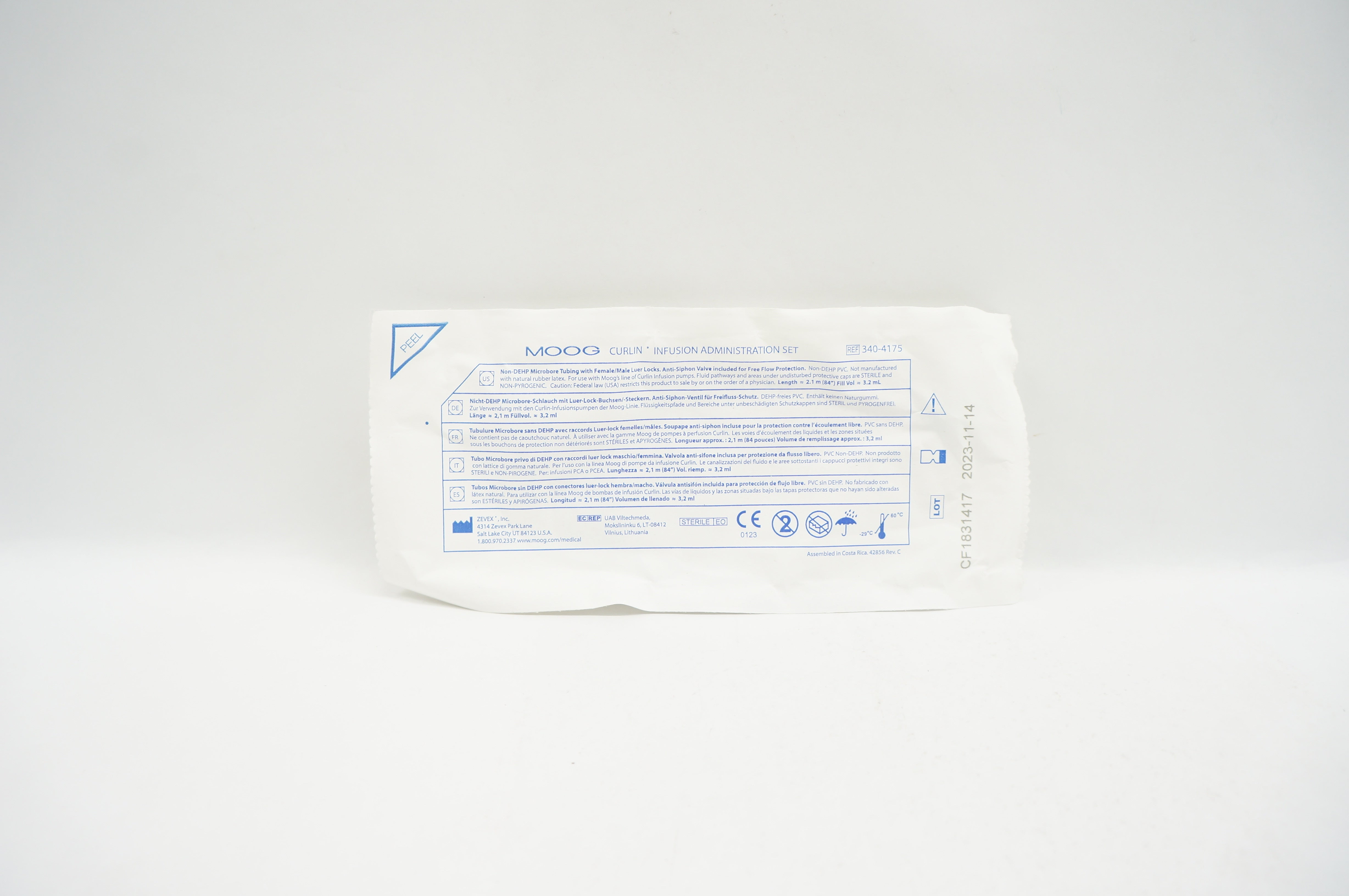 Zevex 340-4175 Moog Curlin Infusion Administration Set 84 inch x 3.2mL