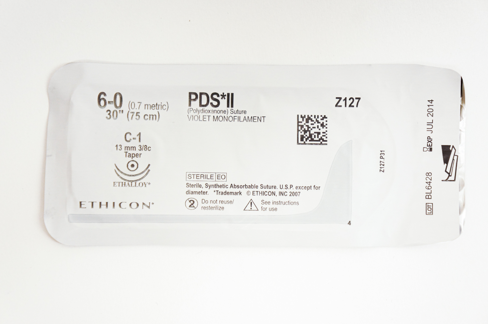 Ethicon Z127 6-0 PDS II, C-1, 13mm 3/8c Taper, 30inch (x)