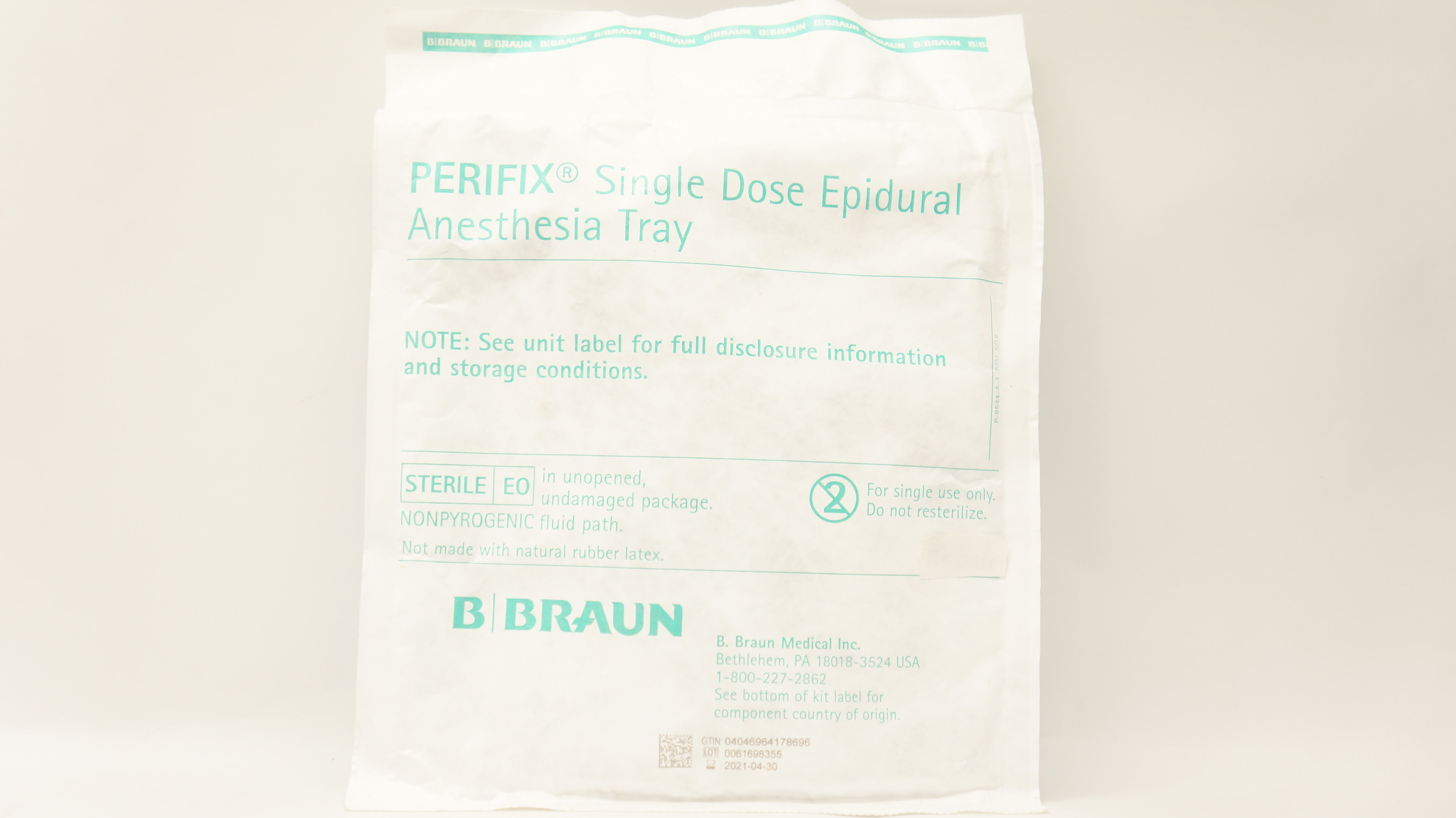 Braun 332249 Perifix Epidural Anesthesia Tray 18Ga x 3 12inch Hustead Needle (x)