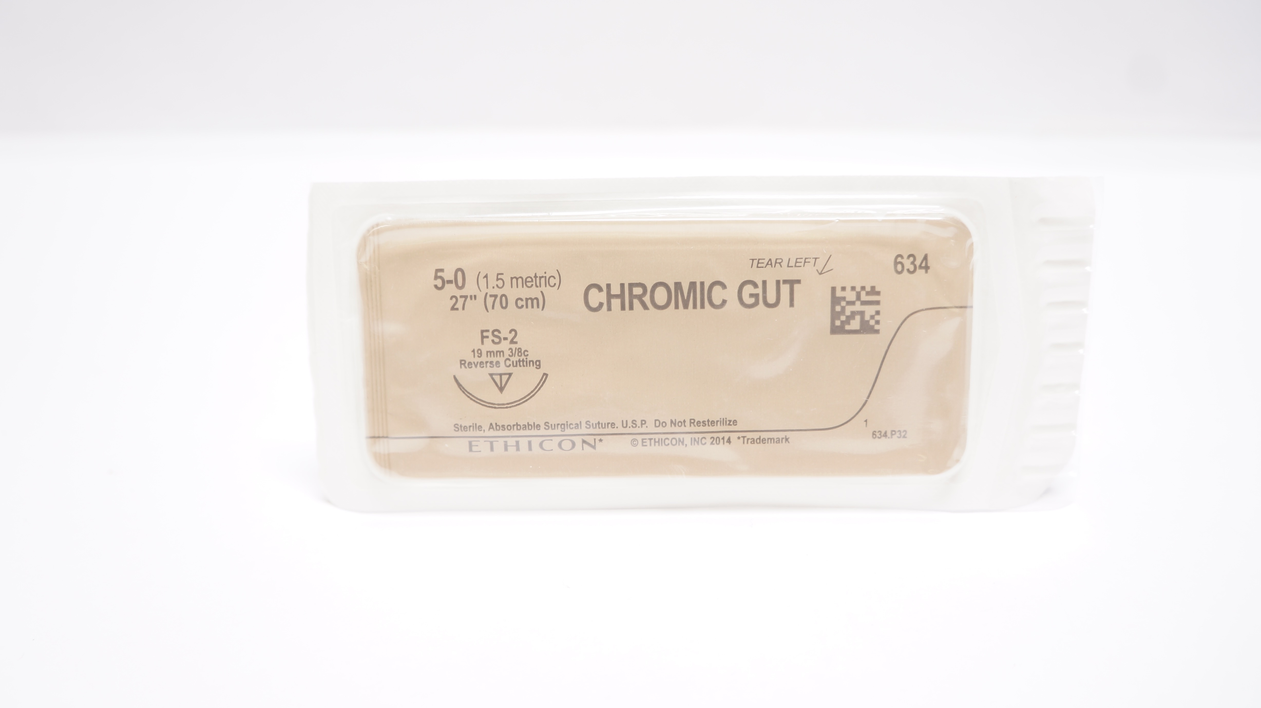Ethicon 634 5-0 Chromic Gut FS-2 19mm 3/8c Reverse Cutting, 27inch