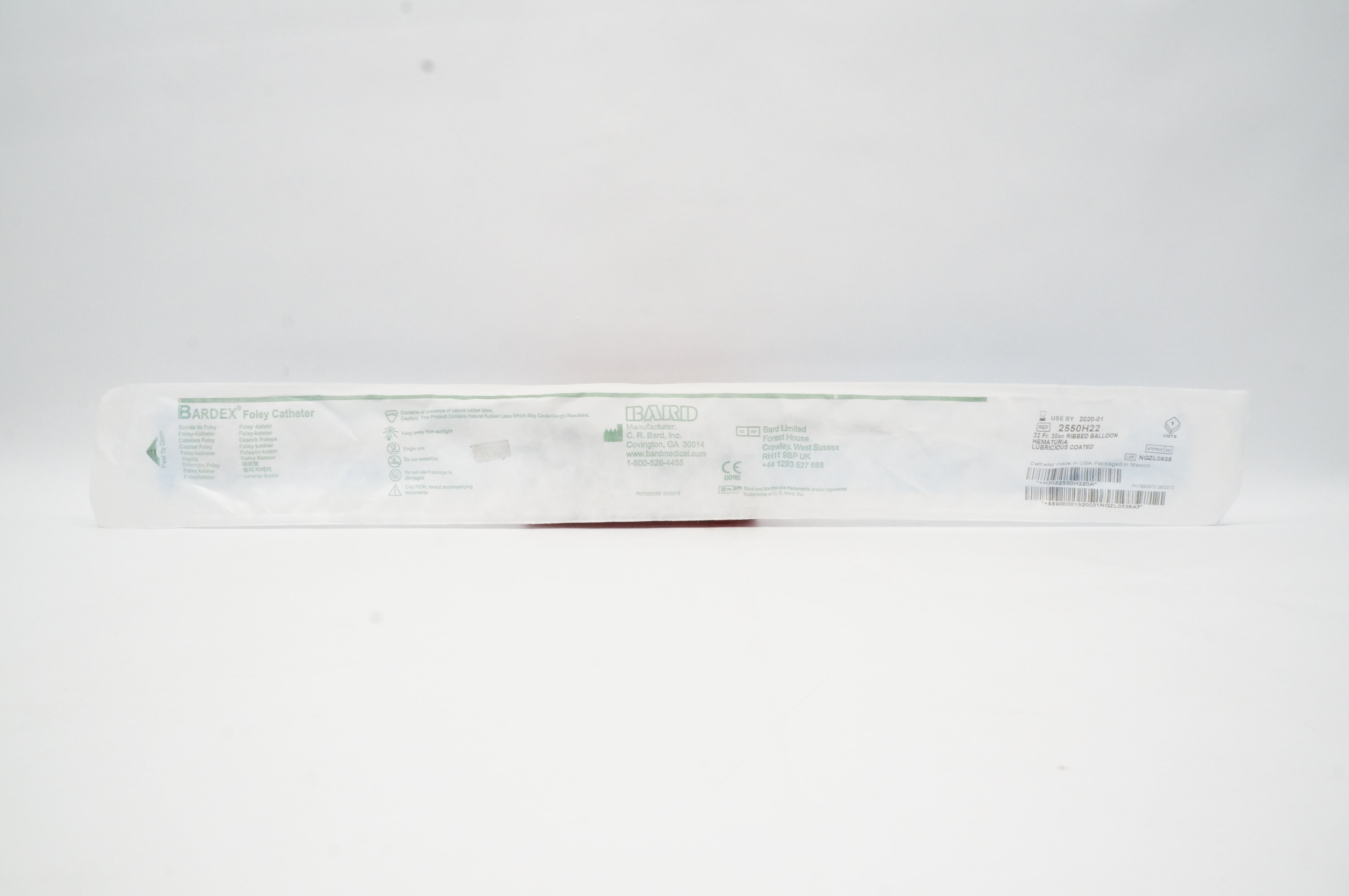 Bard 2550H22 Bardex Foley Cath. 22Fr. 30cc Ribbed Balloon (x)