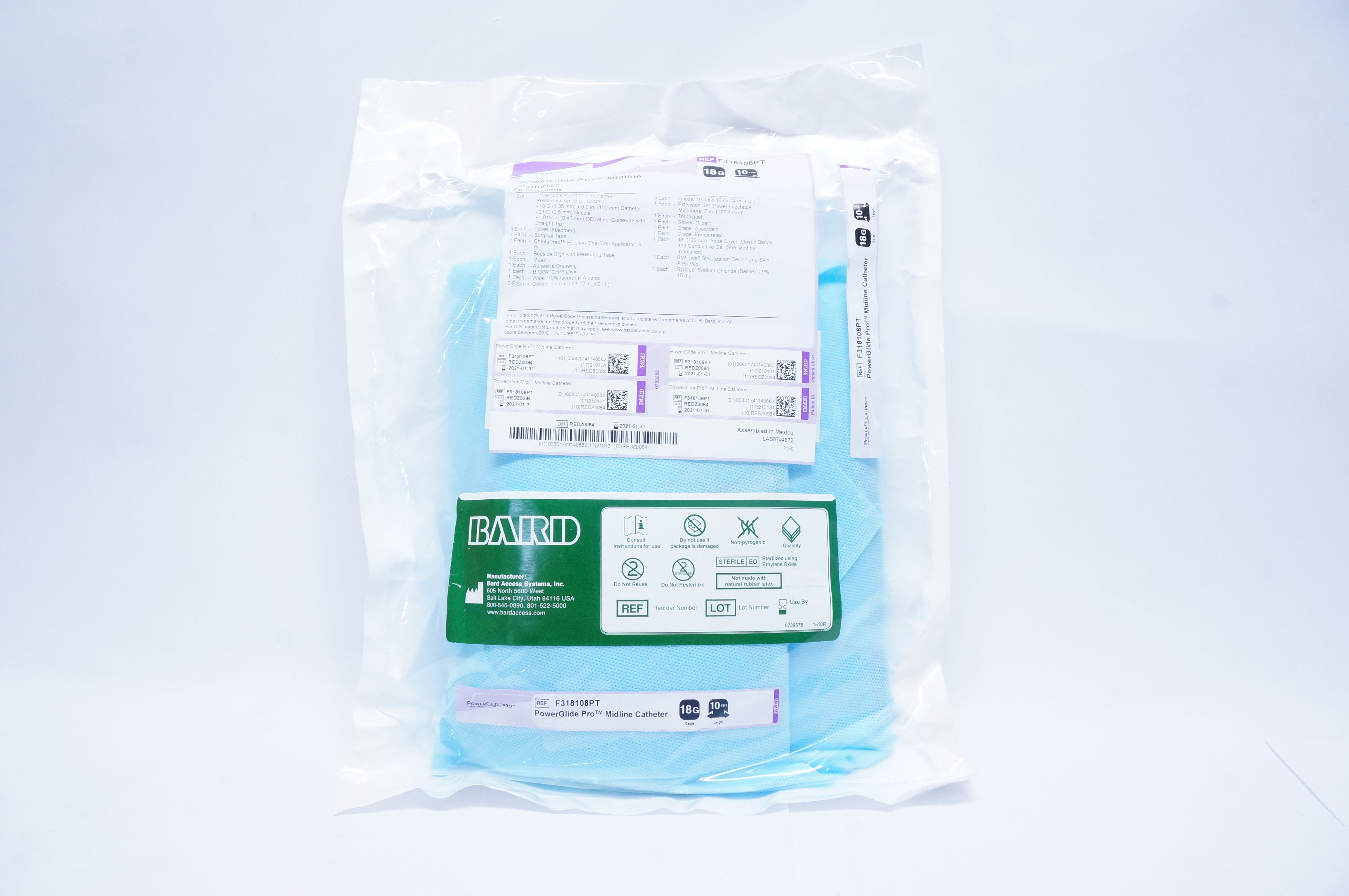 Bard F318108PT PowerGlide Pro Midline Catheter 18G x 10cm
