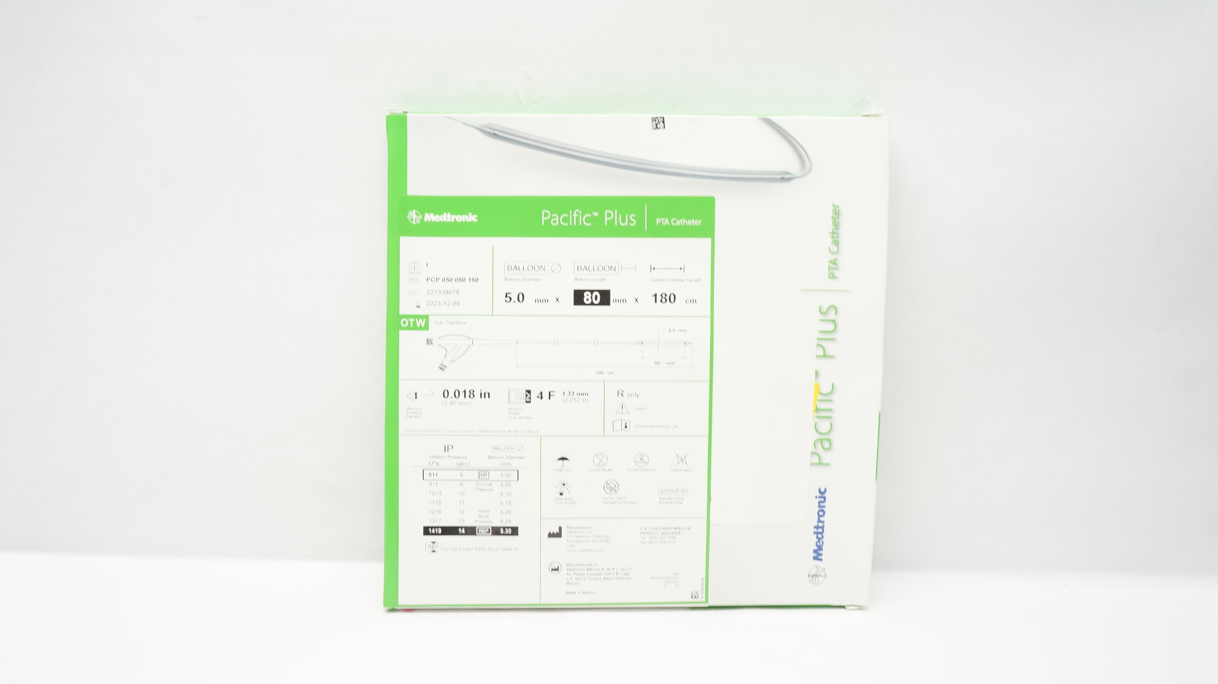 Medtronic PCP 050 080 180 Pacific Plus PTA Cath. 5.0mm x 80mm x 180cm (x)