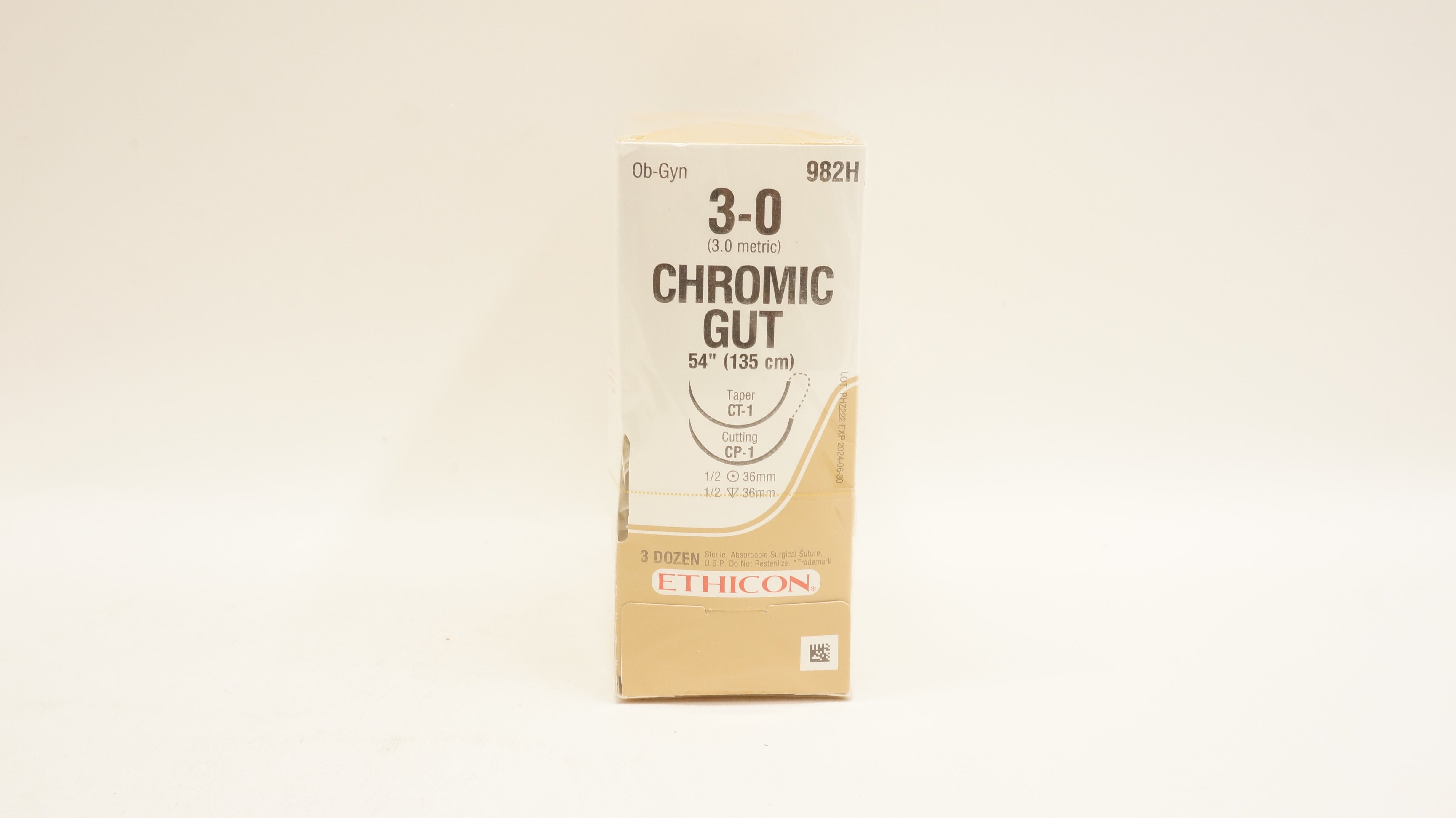 Ethicon 982H 3-0 CHROMIC GUT, CT-1 Taper, CP-1 Cutting, 54inch - Box of 36