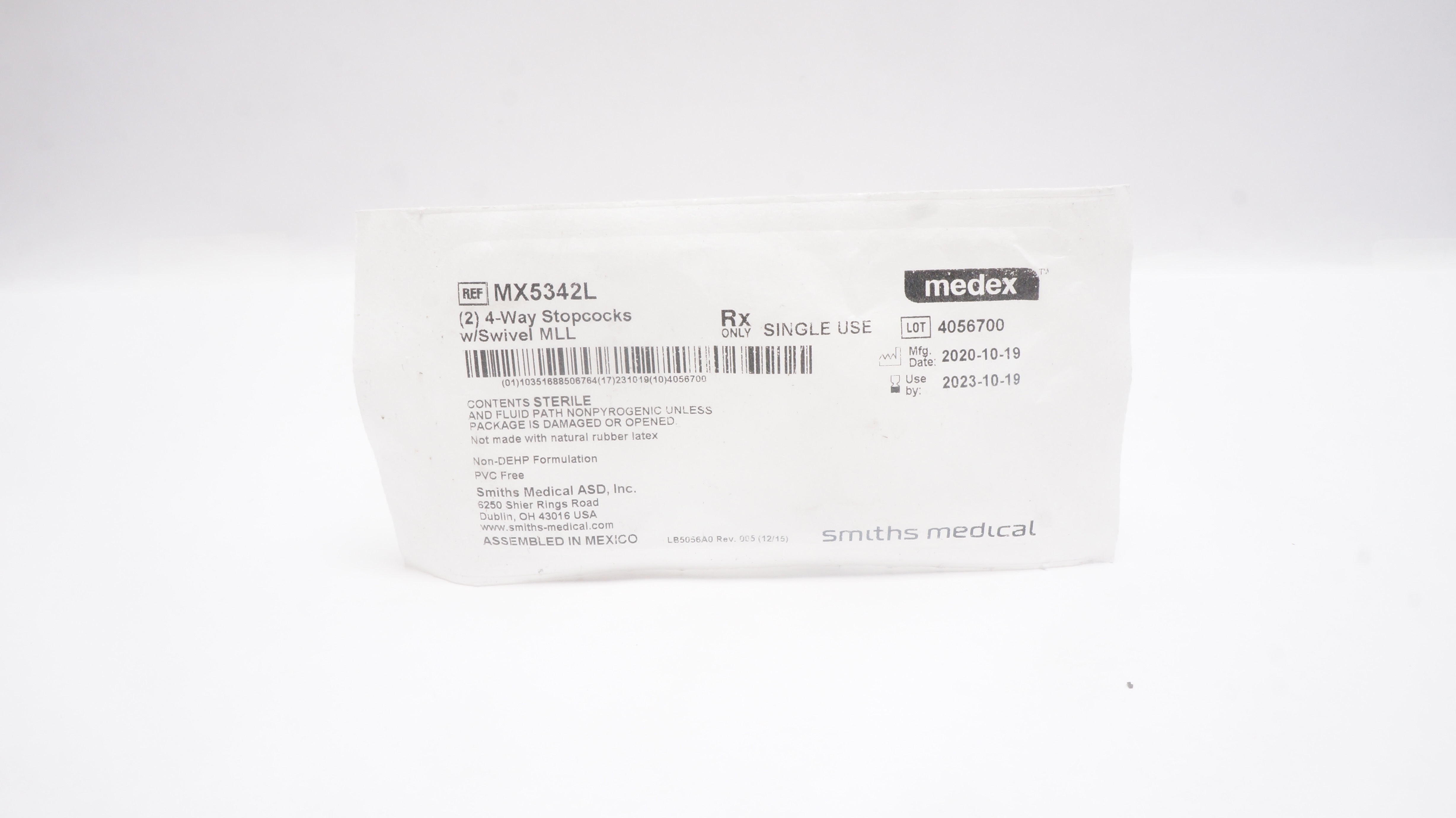 Smiths Medical MX5342L Medex 4-Way Stopcocks with Swivel MLL - Pack of 2