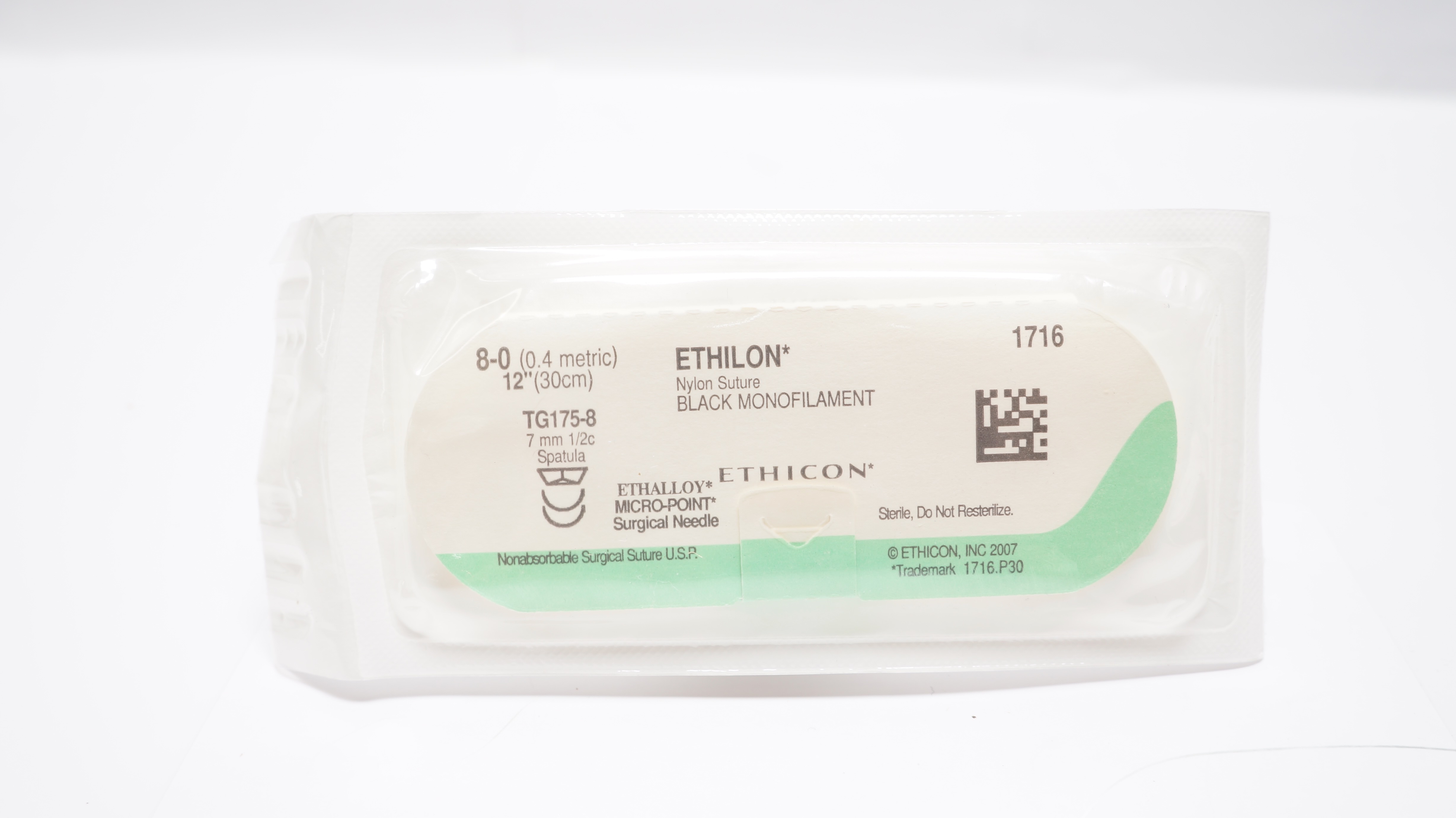 Ethicon 1716 8-0 ETHILON, TG175-8, 7mm 1/2c, Spatula, 12inch (x)