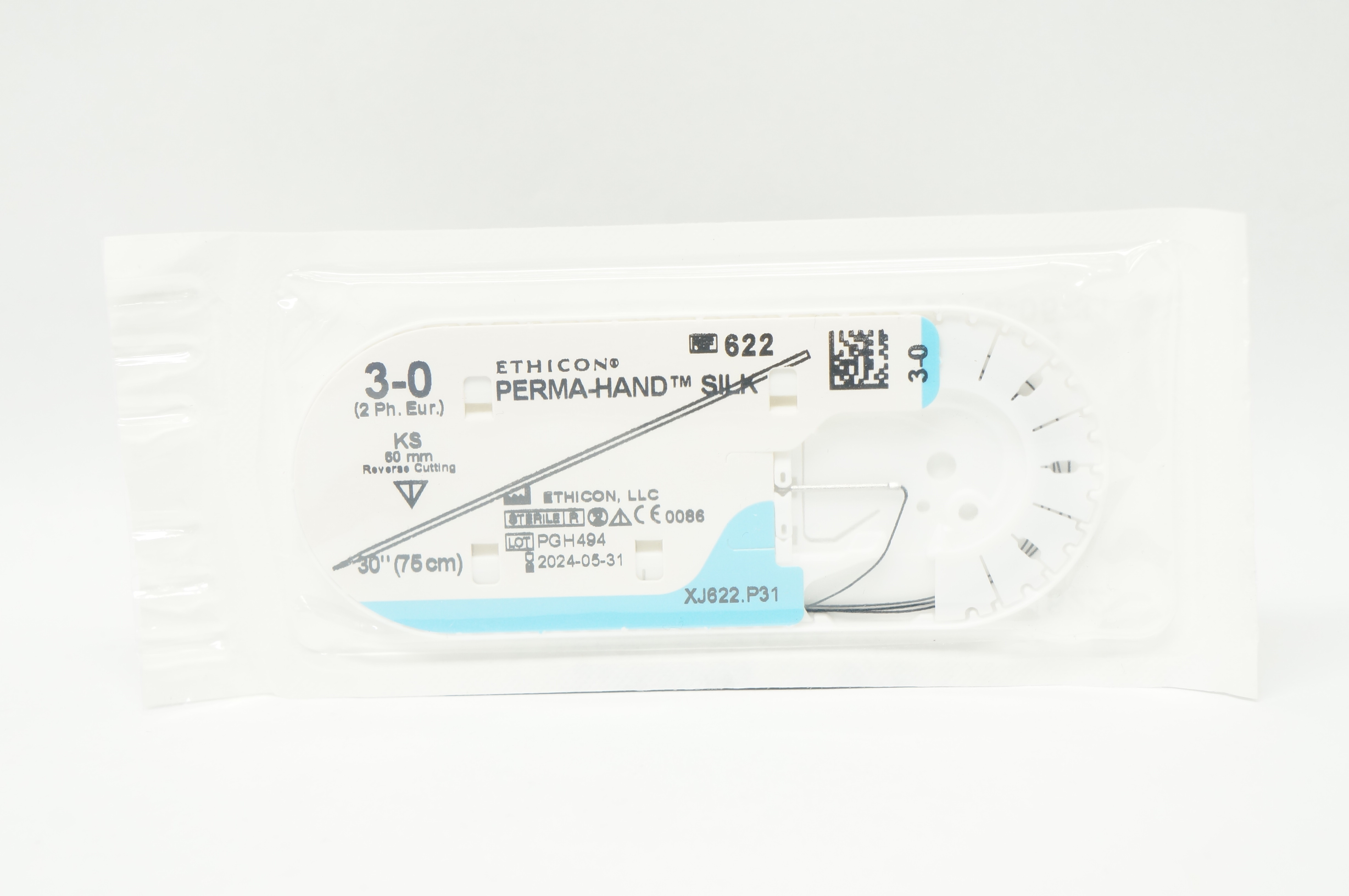 Ethicon 622 3-0 Perma-Hand Silk KS 60mm Straight Reverse Cutting 30inch