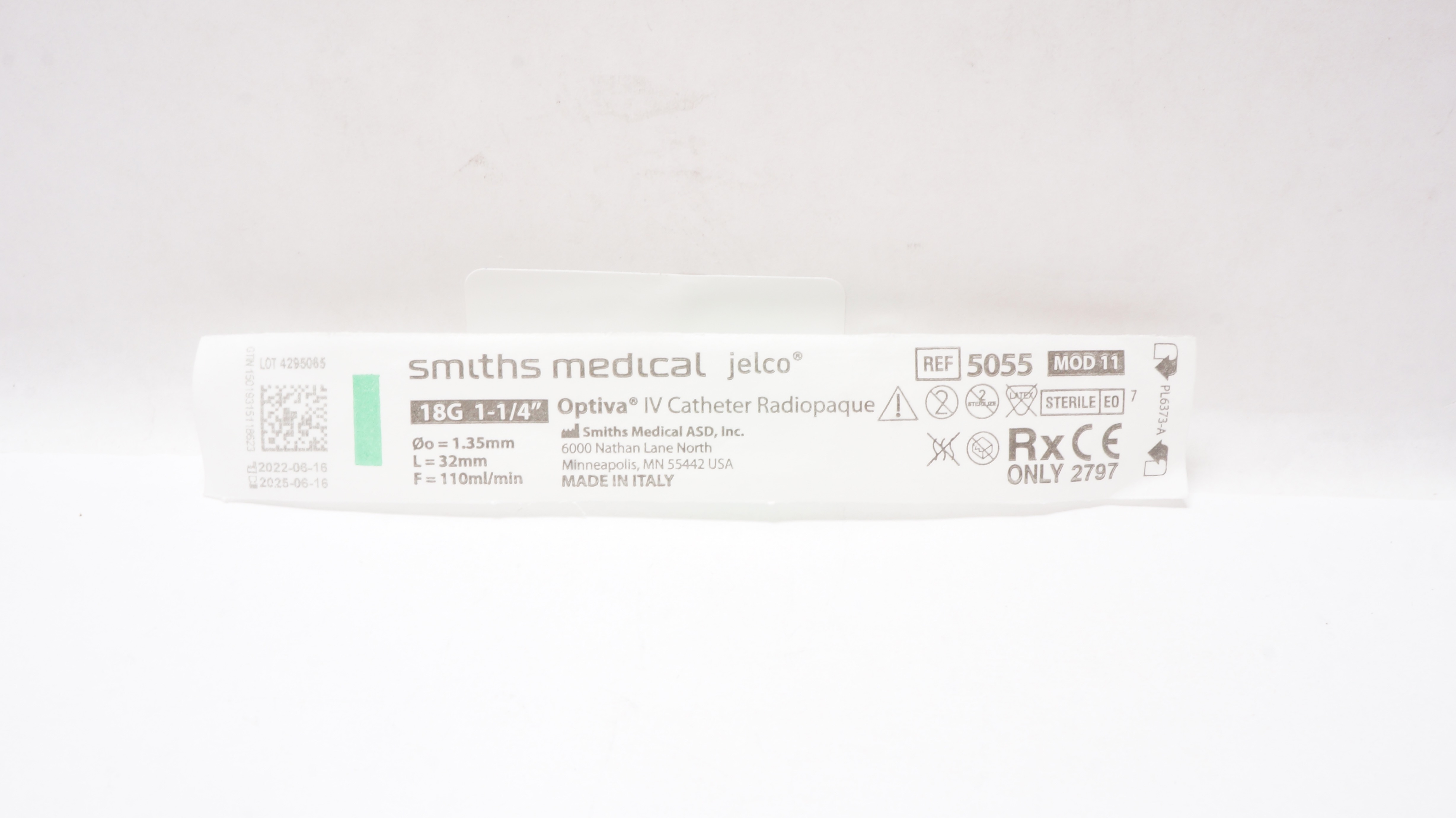Smiths Medical 5055 Jelco Optiva IV Cath. Radiopaque 18G x 1-1/4inch 110mL/min