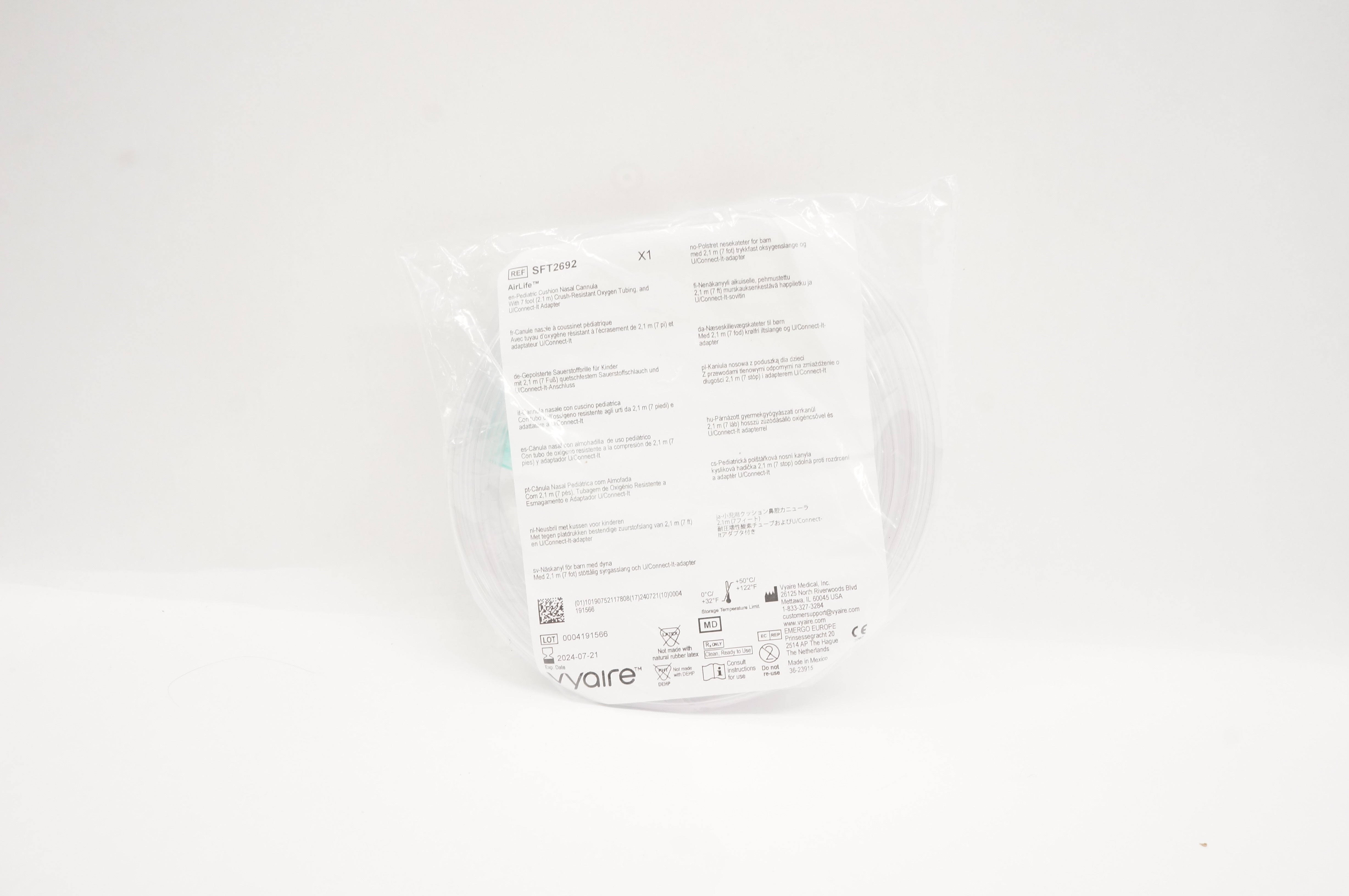 Vyaire SFT2692 AirLife En-Pediatric Cushion Nasal Cannula 7Ft