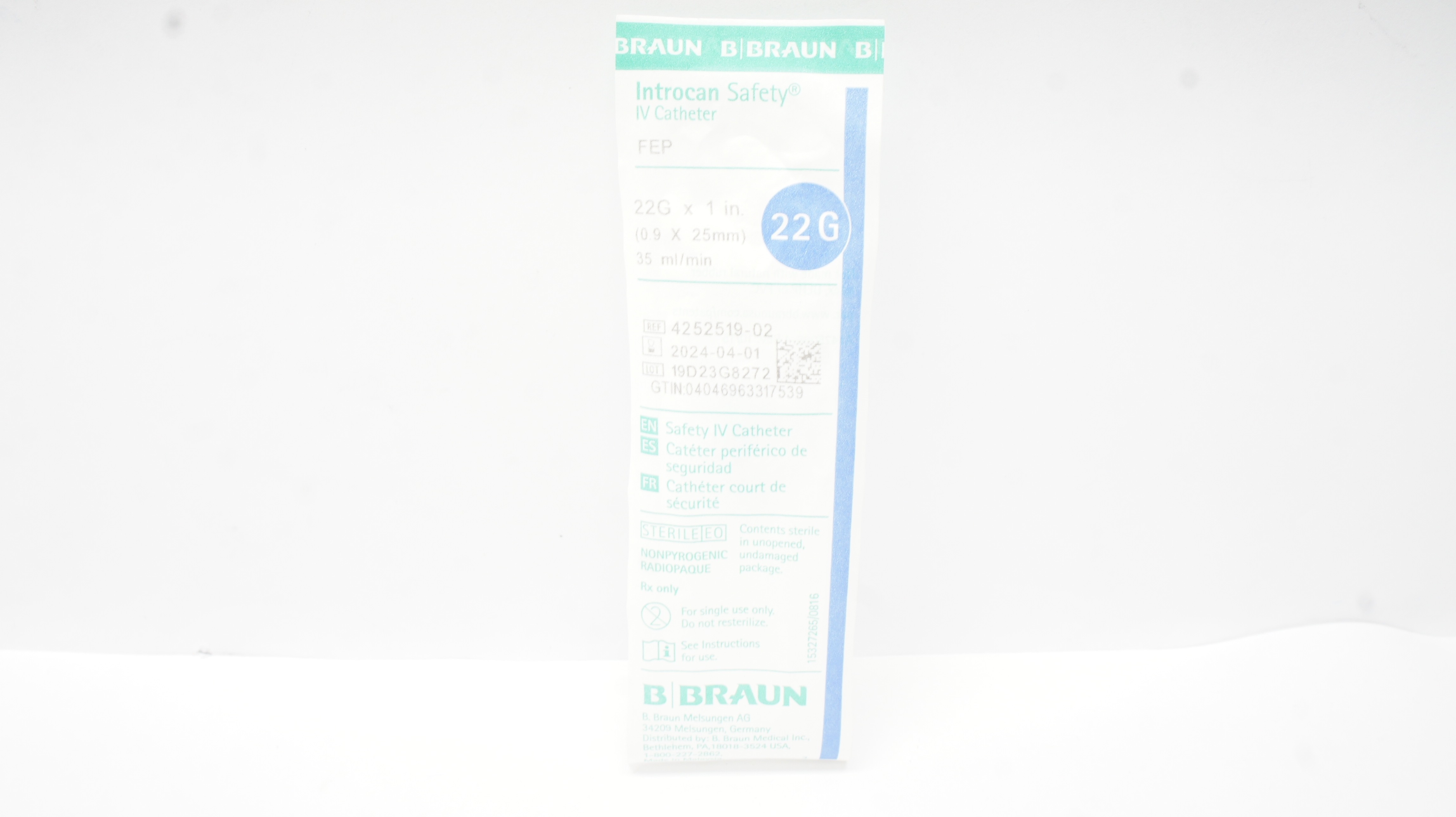 B.Braun 4252519-02 Safety IV Cath. 22G x 1inch x 35ml/min (x)