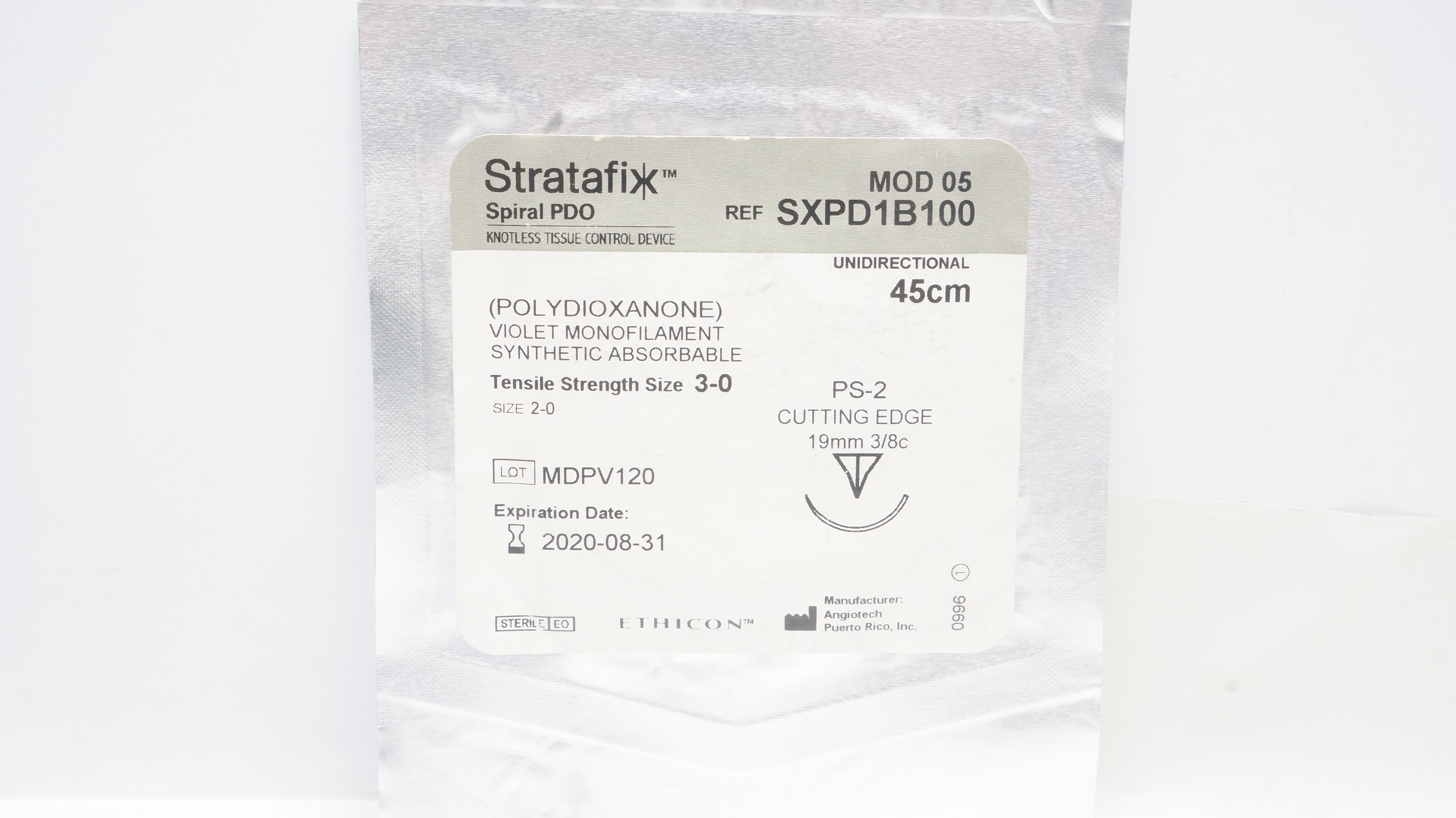 Ethicon SXPD1B100 3-0 STRATAFIX Monofilament PS-2 19mm 3/8c Cutting Edge 45cm(x)