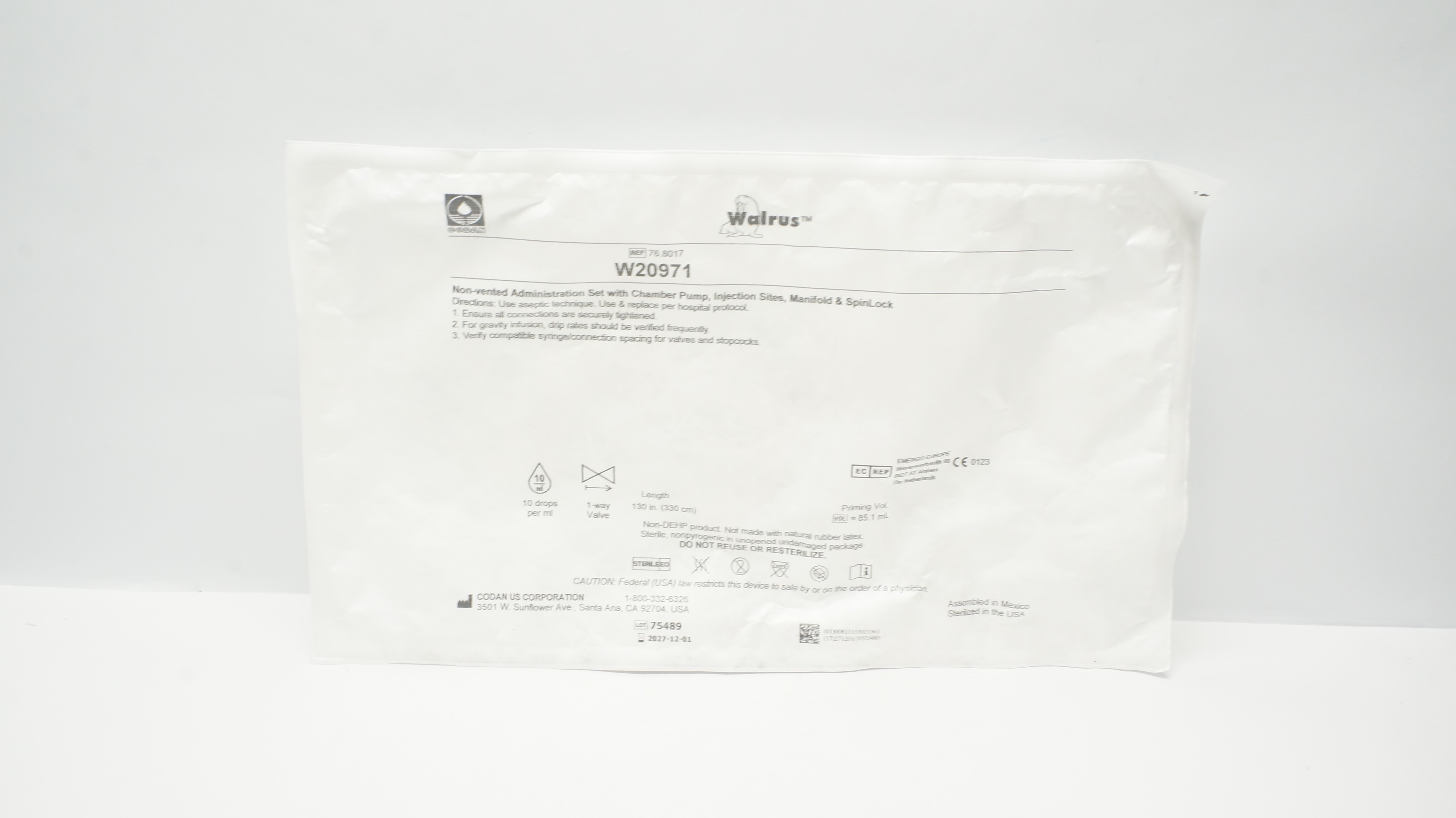 Wairus 76.8017 W20971 Non-vented Administration Set
