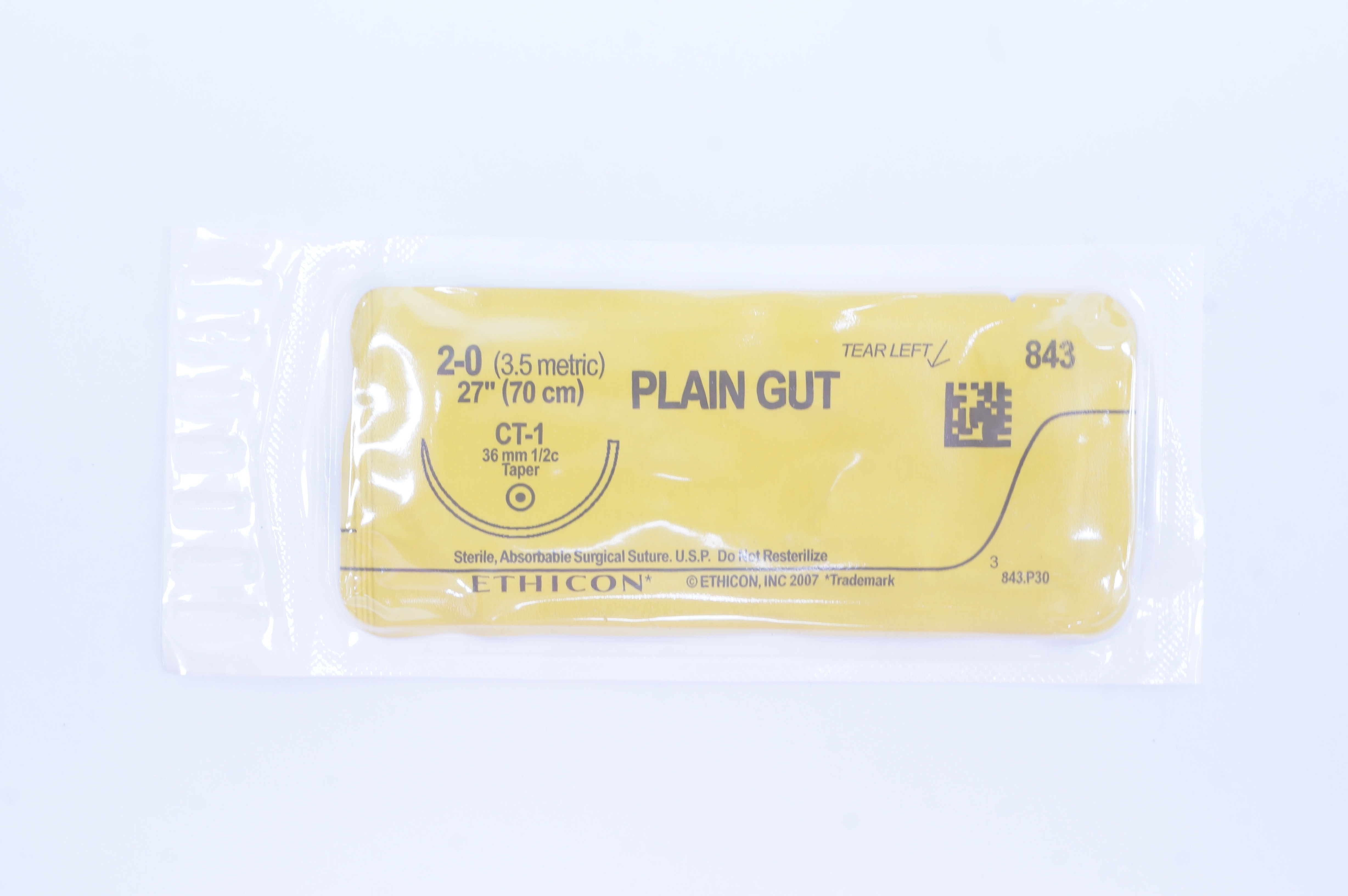 Ethicon 843 2-0 Plain Gut Sterile Surgical Stre CT-1 36mm 1/2c Taper 27 ...