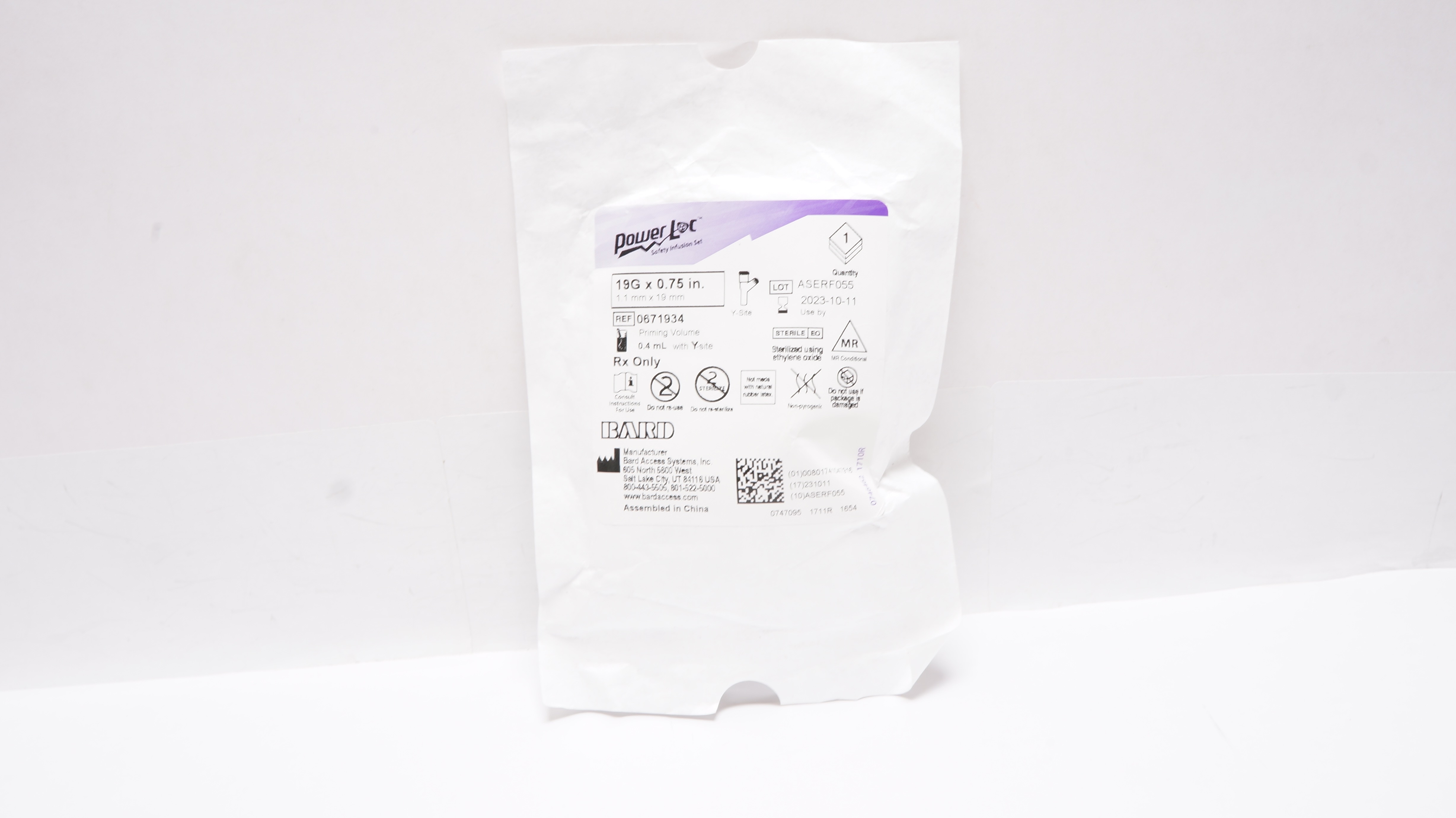 Bard 0671934 PowerLoc Safety Infusion Set Priming Volume 0.4mL, 19G x 0.75inch