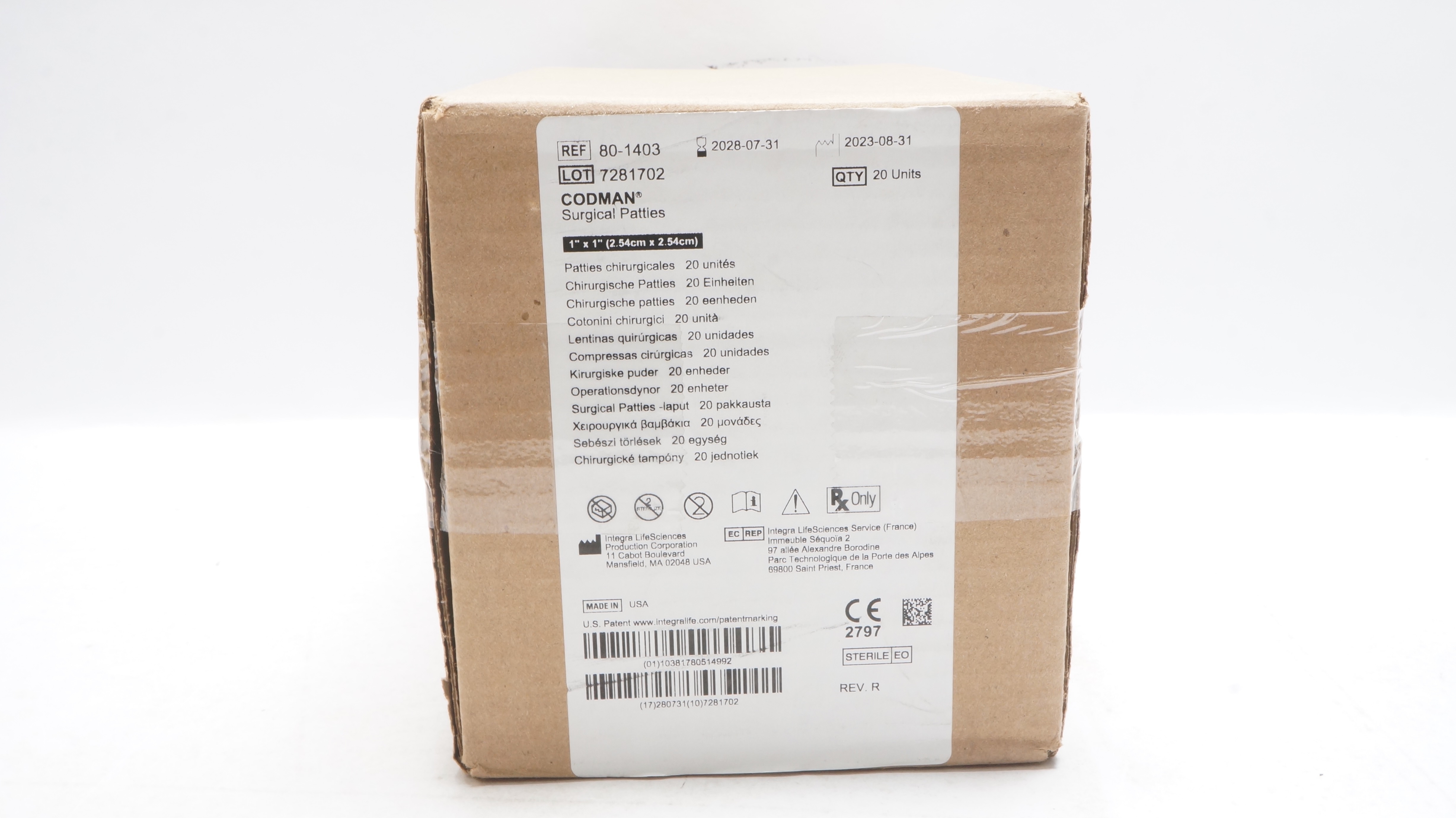 Codman 80-1403 Surgical Patties 1inch x 1inch - Case of 20
