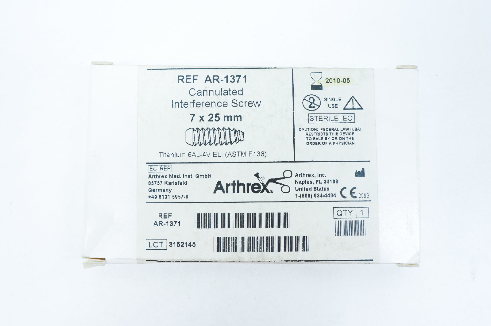 Arthrex AR-1371 Cannulated Interference Screw 7 x 25mm (x)