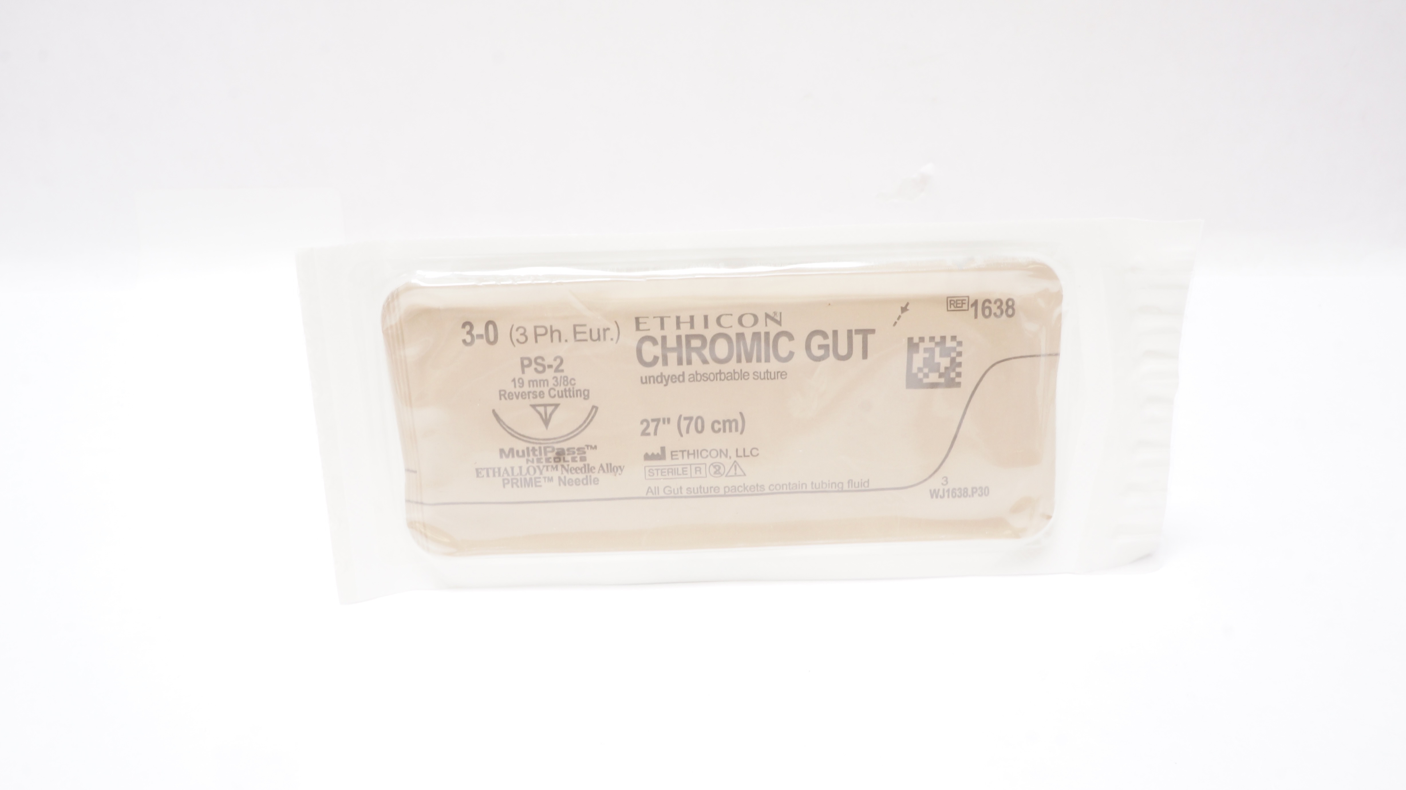 Ethicon 1638 3-0 Chromic Gut PS-2 19mm 3/8c Reverse Cutting 27inch