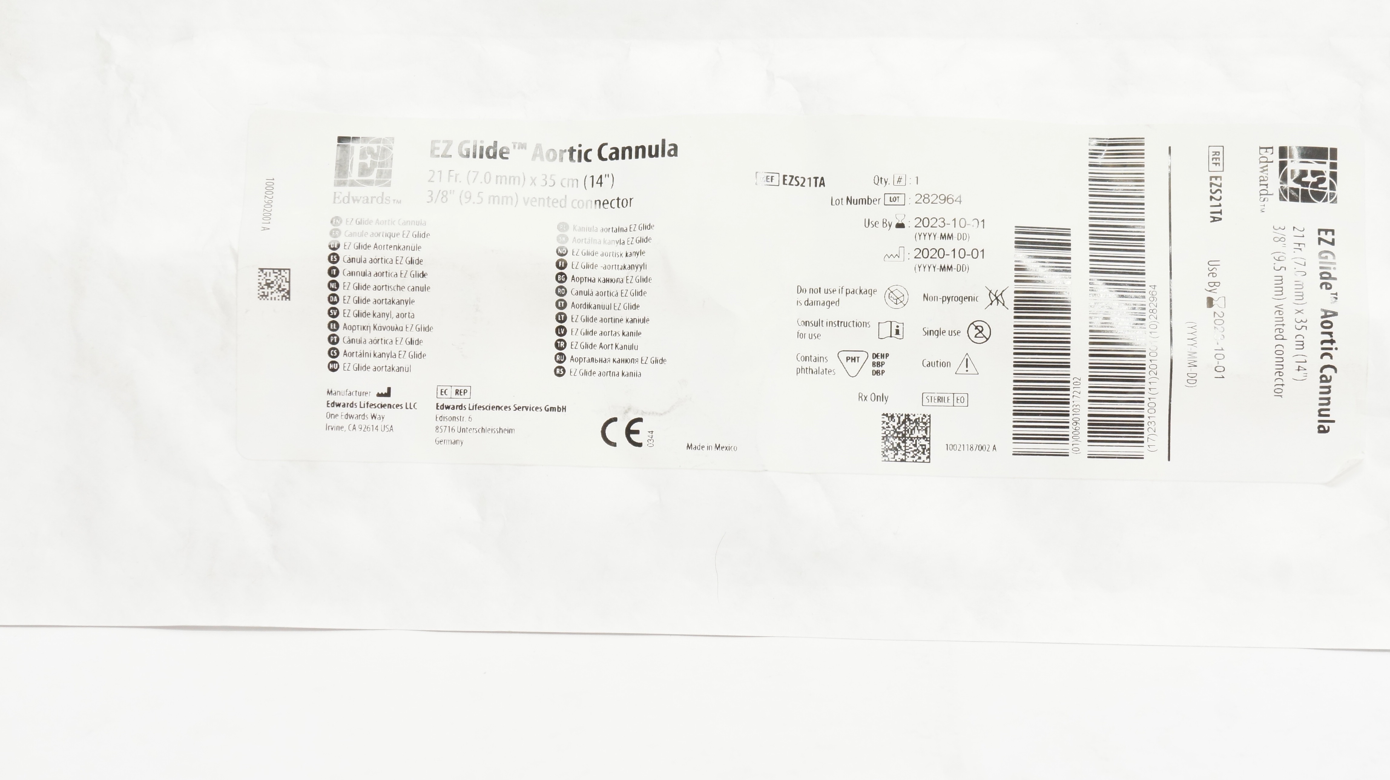 Edwards Lifesciences EZS21TA EZ Glide Aortic Cannula 21Frx14inch x 3/8inch (x)