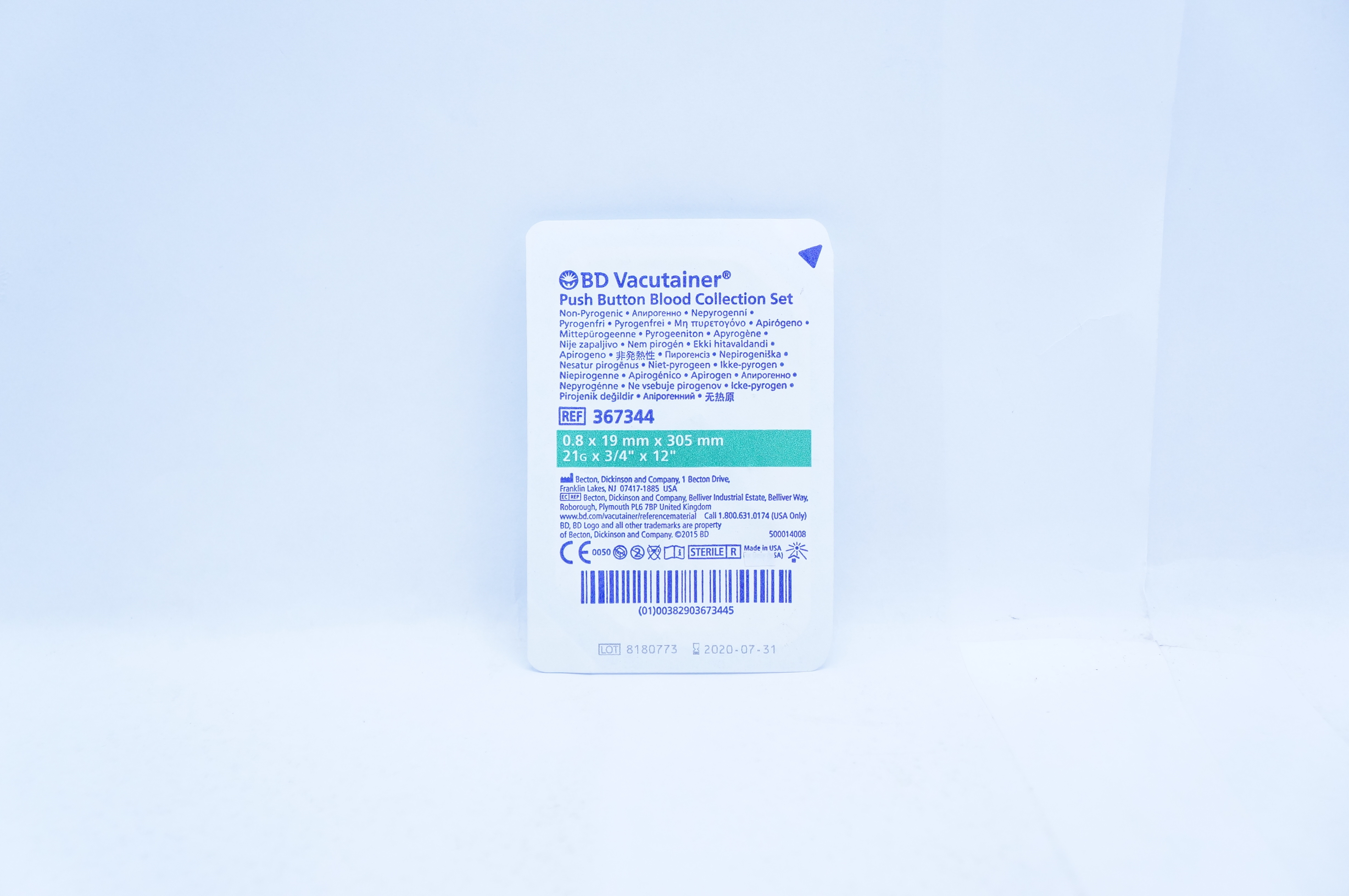 BD 367344 Vacutainer Push Button Blood Collection Set 21G x 3/4inch x 12inch (x)